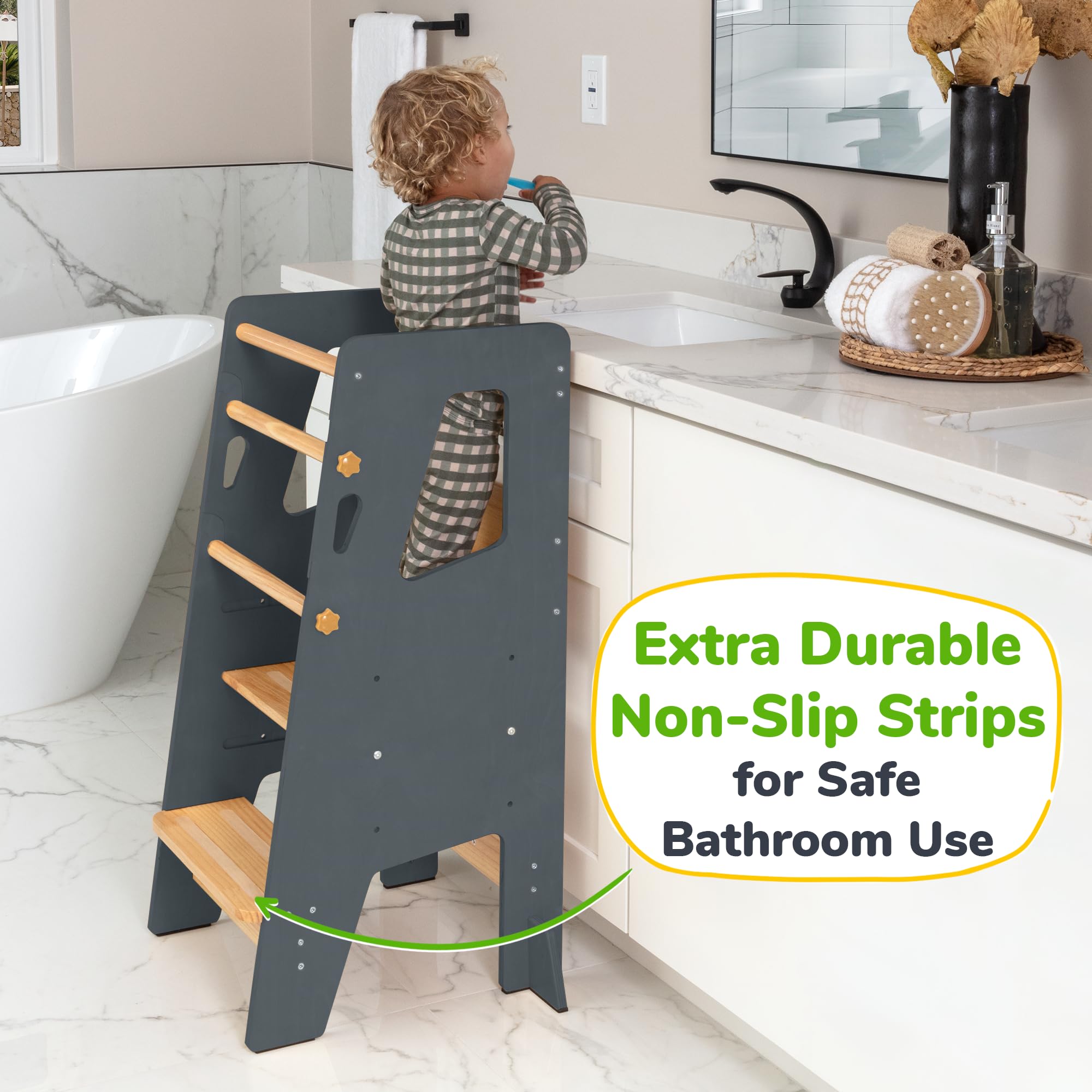 OCODILE Toddler Kitchen Stool Safety Bars showing removable protection for young climbers
