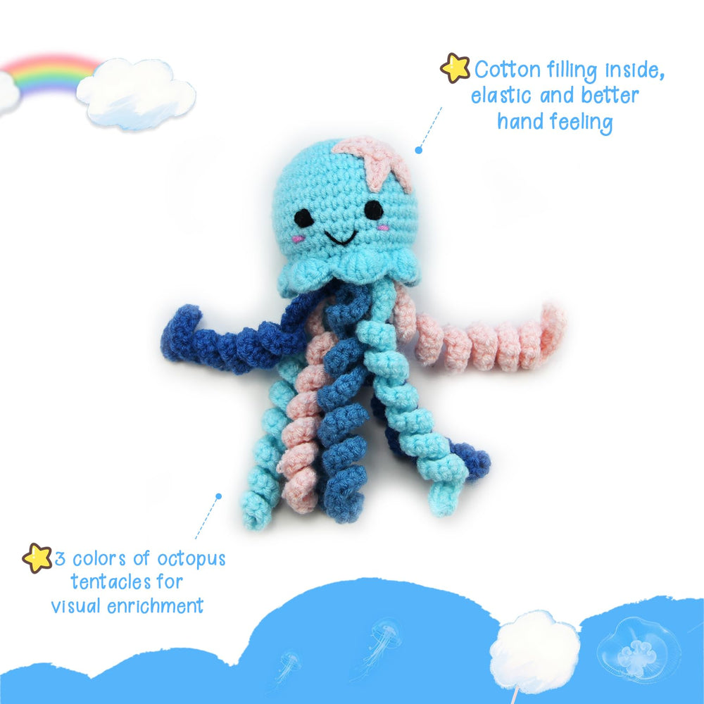 Octopus tentacles encourage grasping and sensory exploration for newborns.