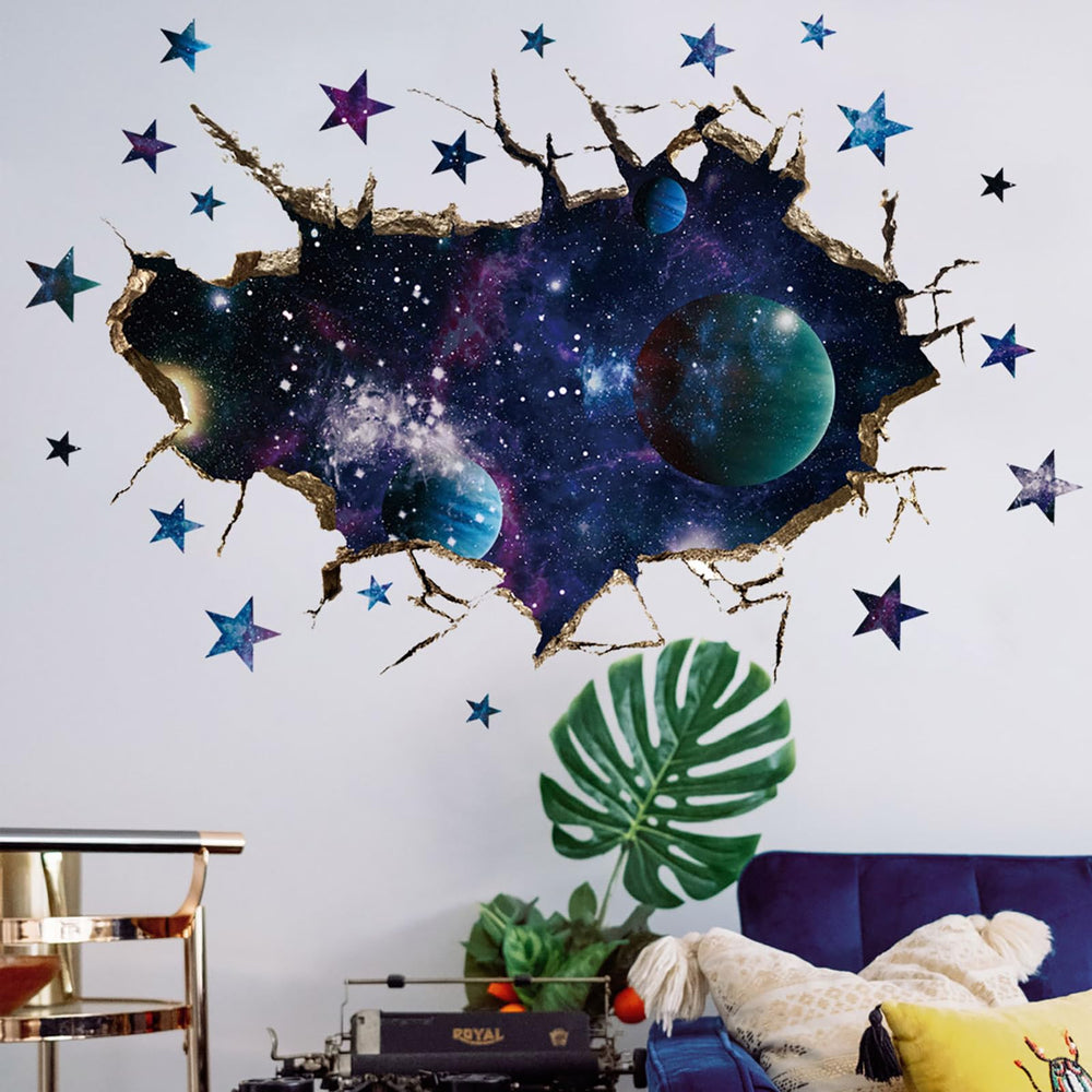 OCXEQJX living room space-themed decals enhance walls and ceilings.