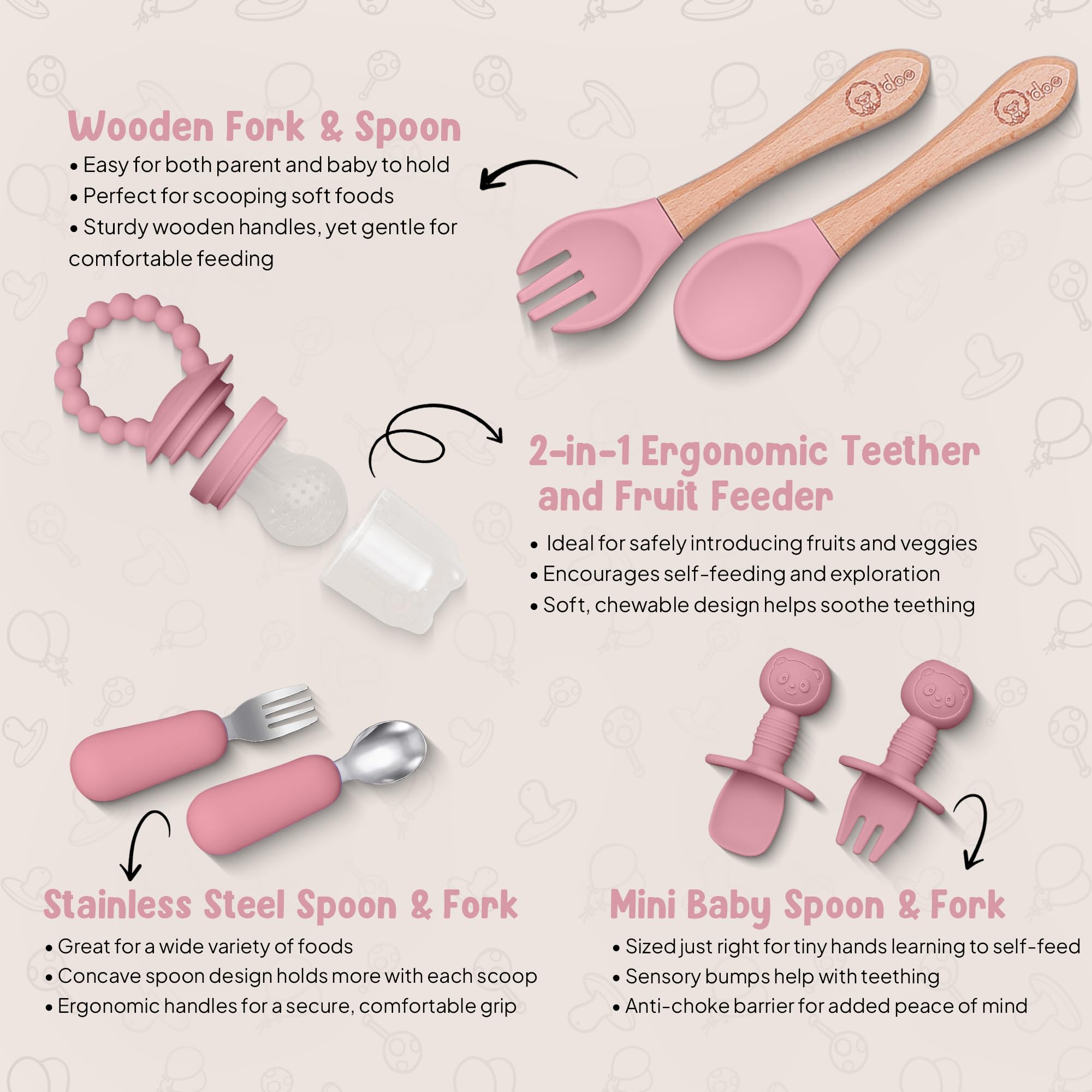 O'doe wooden spoon provides comfortable grip for little eaters.