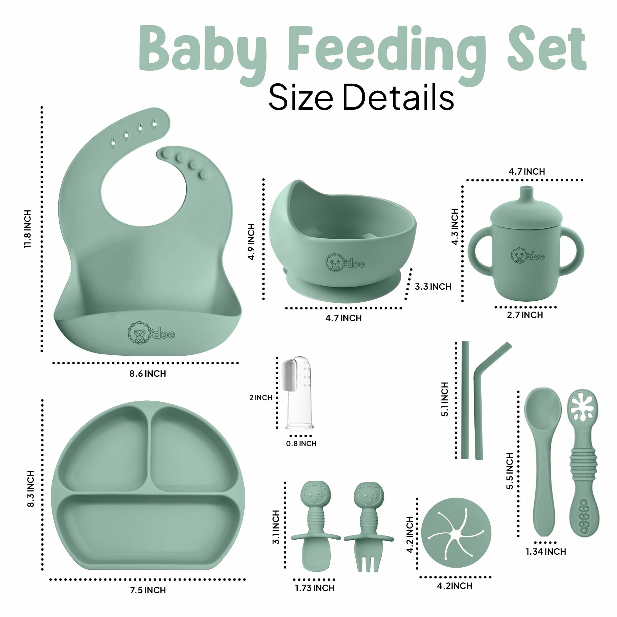 O'doe baby bib with catcher for drips and mess reduction.