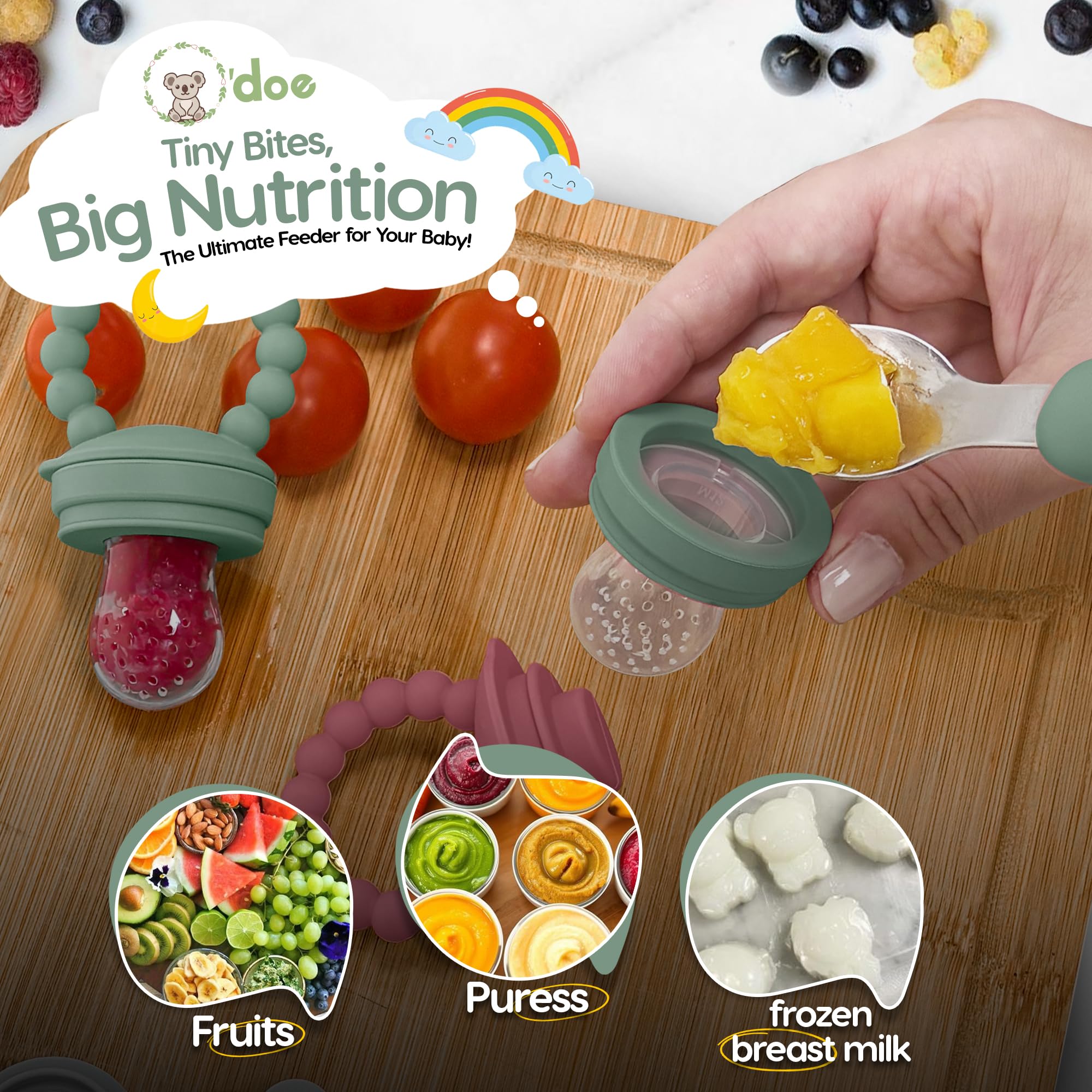 O'doe BPA-free silicone materials emphasize safe infant feeding.