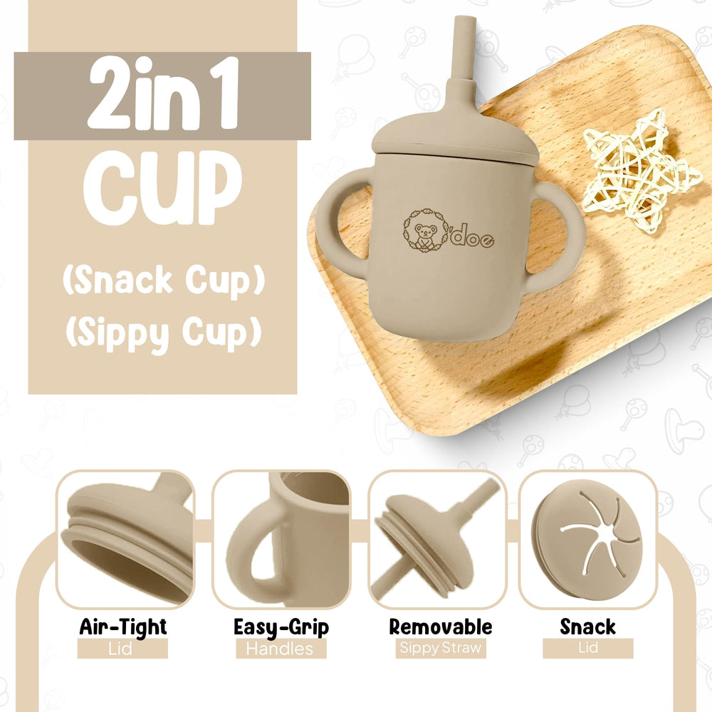 O'doe dishwasher-safe silicone feeding set for easy cleanup.