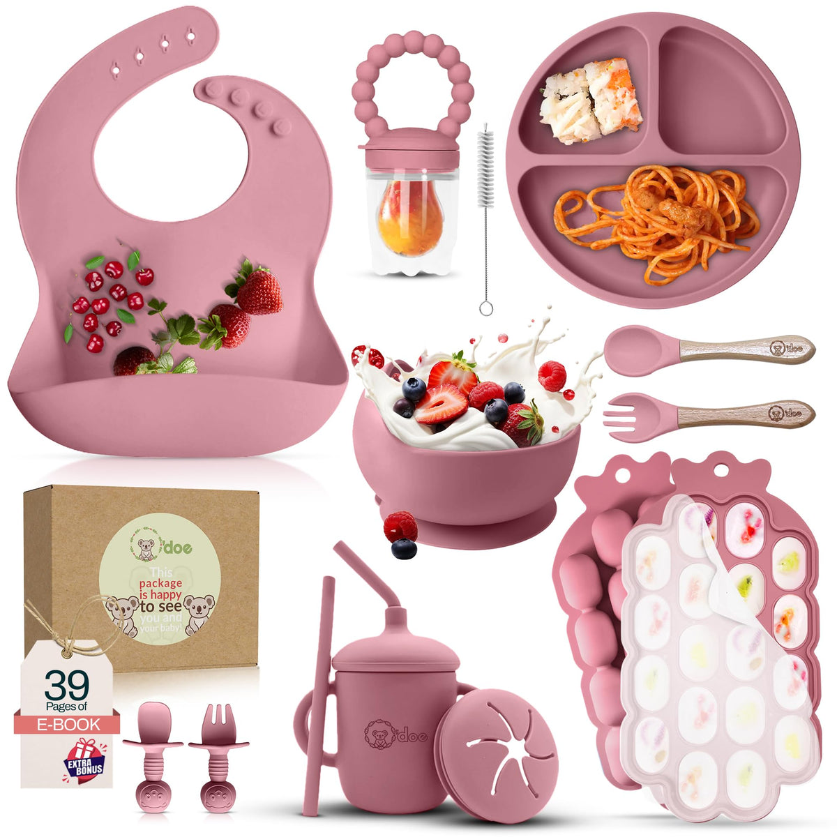 O'doe silicone suction plate keeps meals tidy during solids.