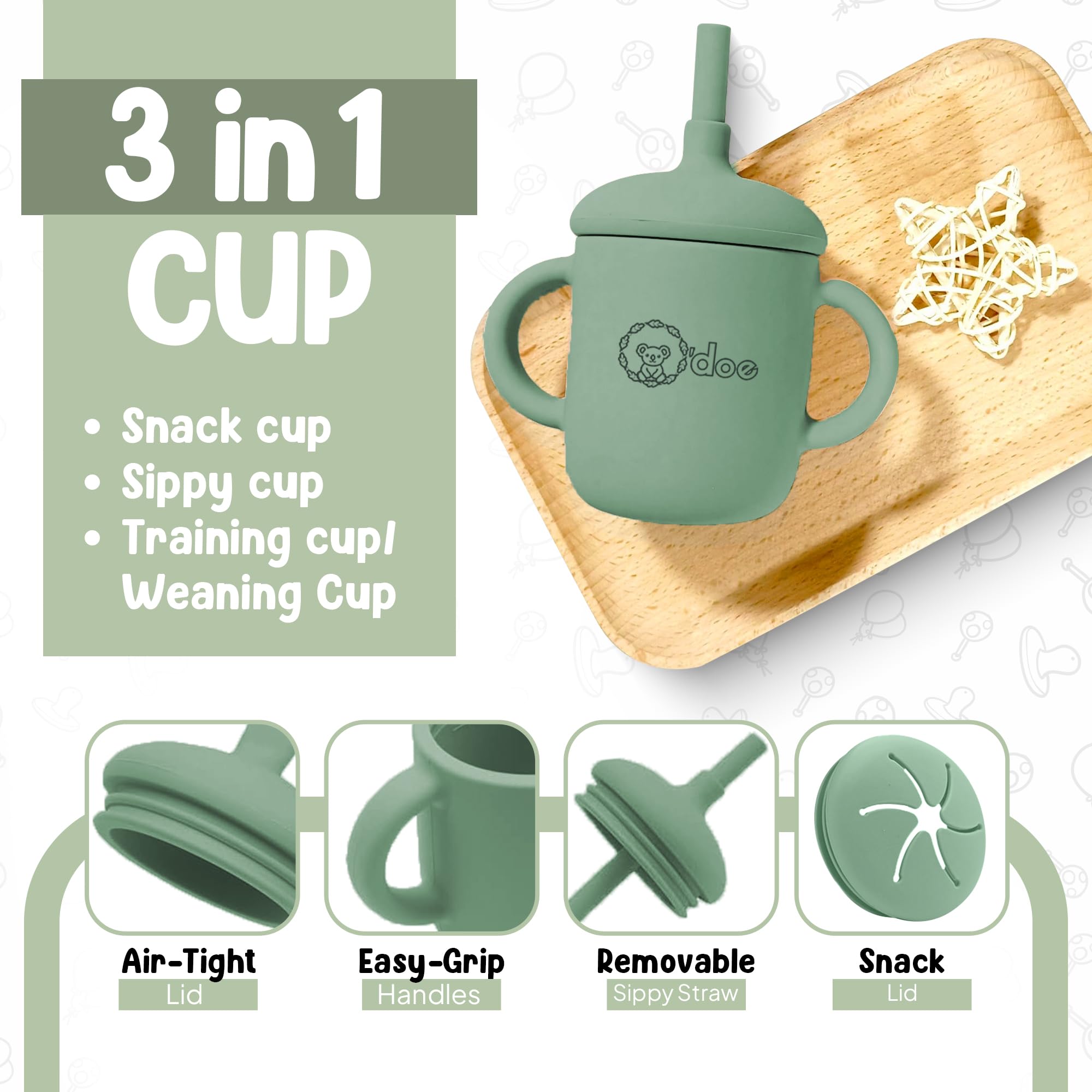 O'doe snack cup lid keeps bites fresh between sessions.