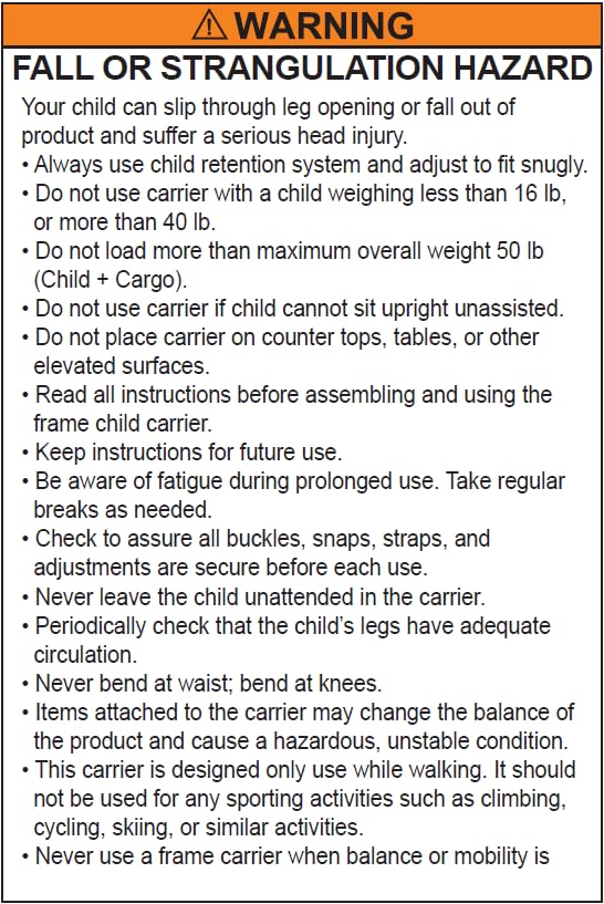 OE carrier supports up to 45 lbs for toddlers