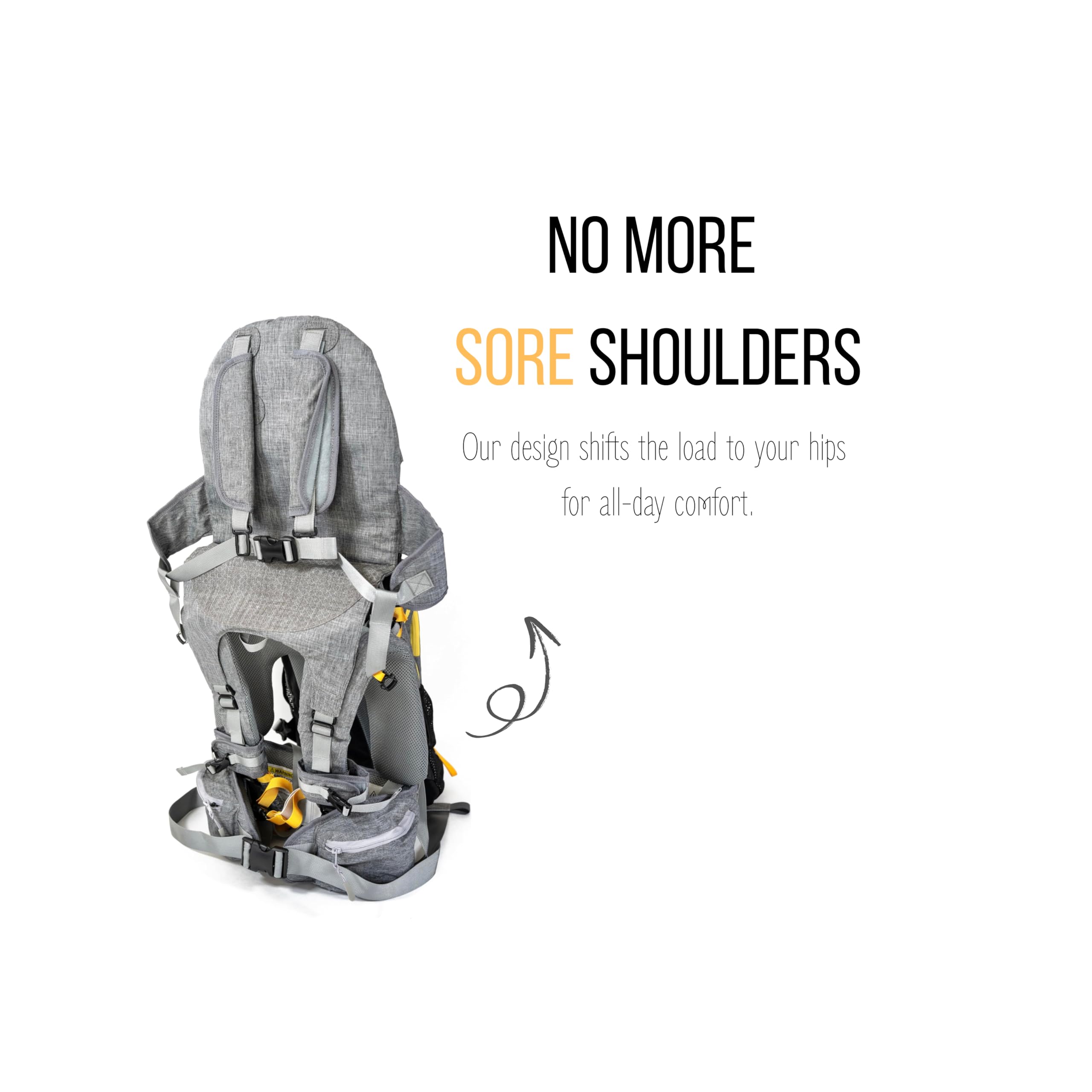 OE carrier worn by parent with detachable backpack for versatility