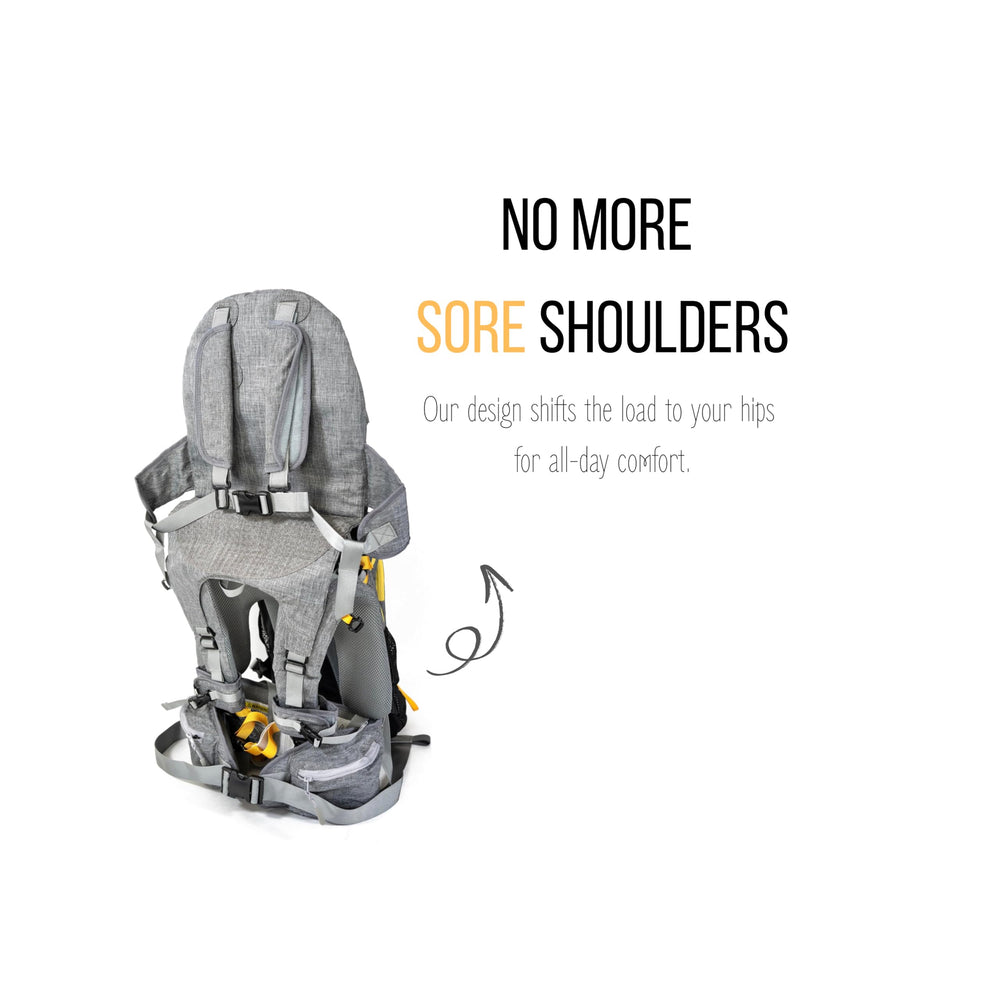 OE carrier worn by parent with detachable backpack for versatility