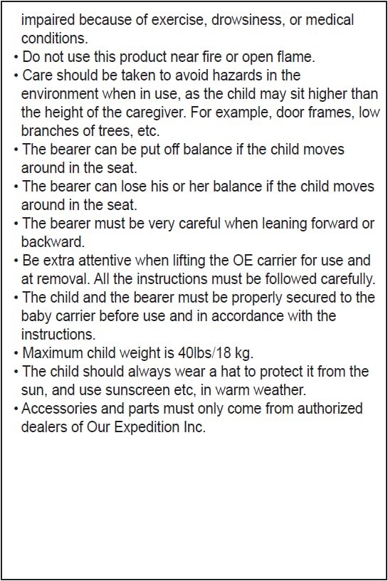 OE carrier folded backpack tucked under seat for travel