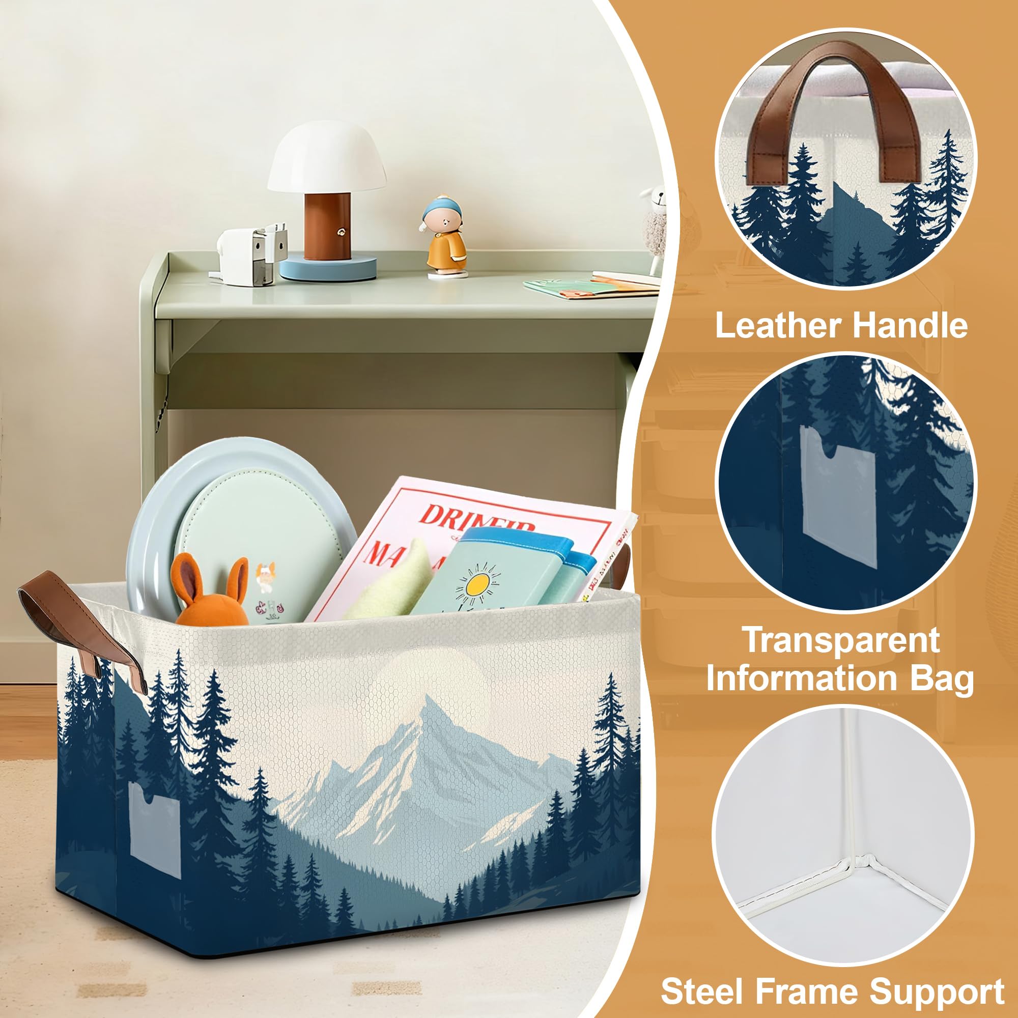 Oeaskly blue misty forest bin in nursery organization for toys and blankets.