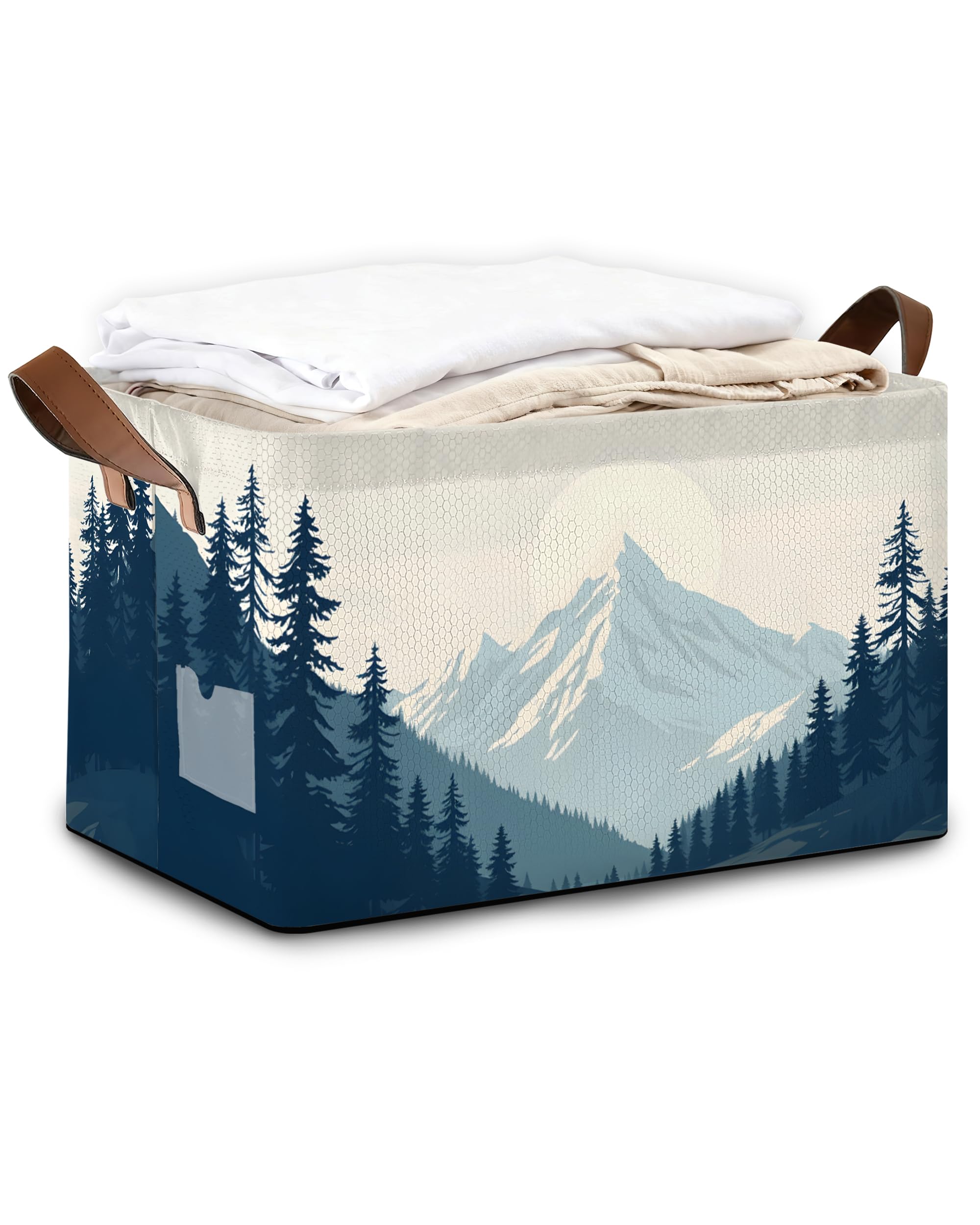 Oeaskly blue misty forest storage bin with handles, spacious interior for bulky items.