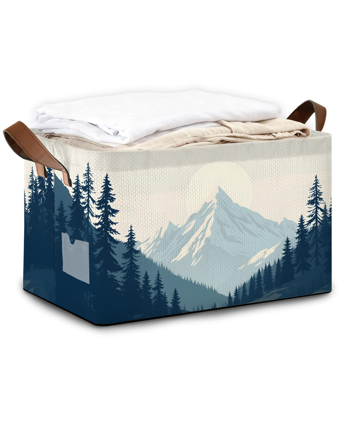 Oeaskly blue misty forest storage bin with handles, spacious interior for bulky items.