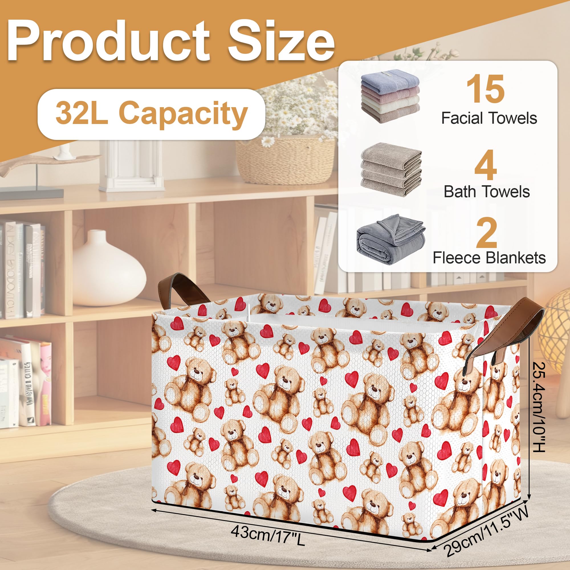 Oeaskly Bear Heart Bin collapsible design saves closet and shelf space
