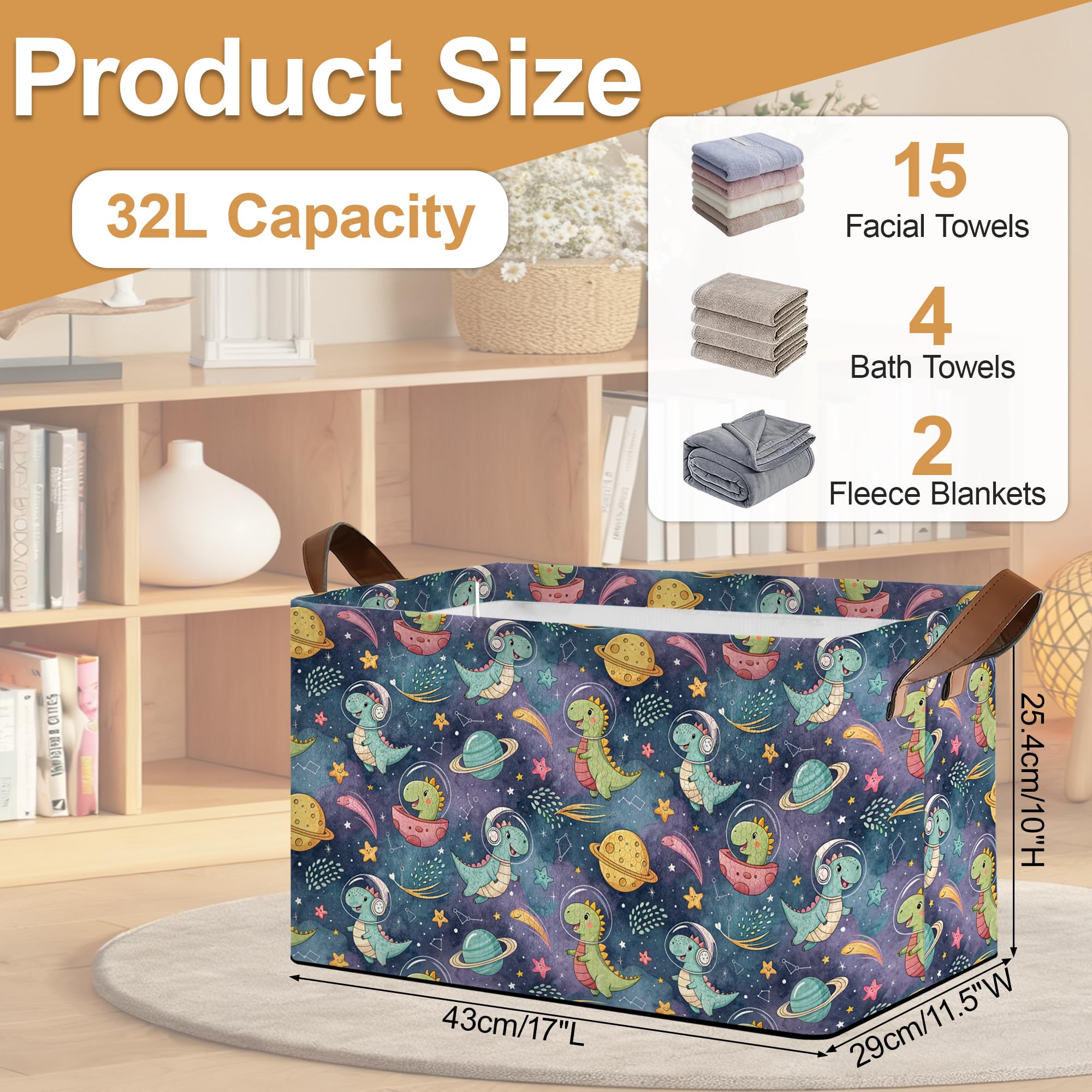Oeaskly space dinosaur bin folded flat for compact storage