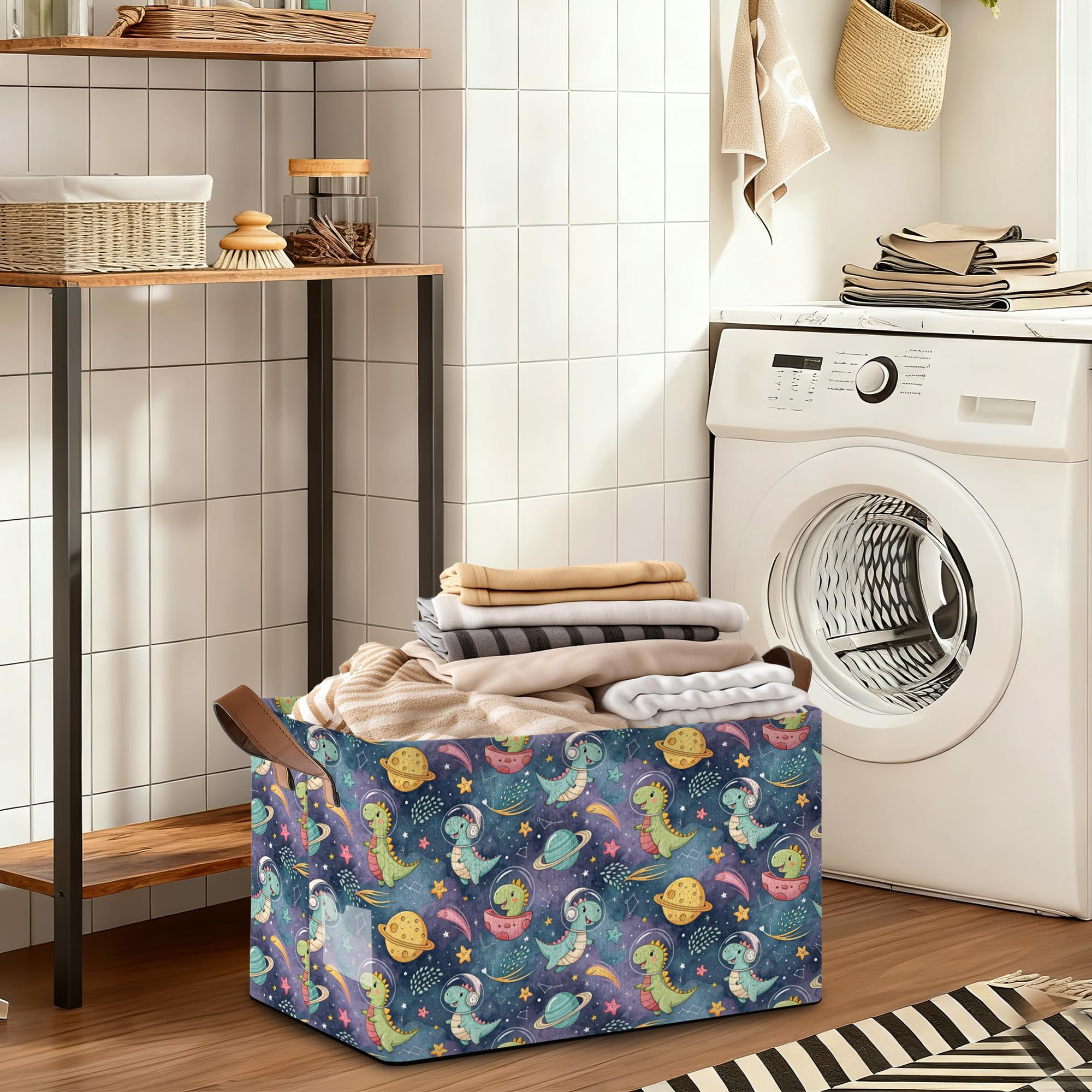Oeaskly space dinosaur bin helps tidy pantry or closet spaces