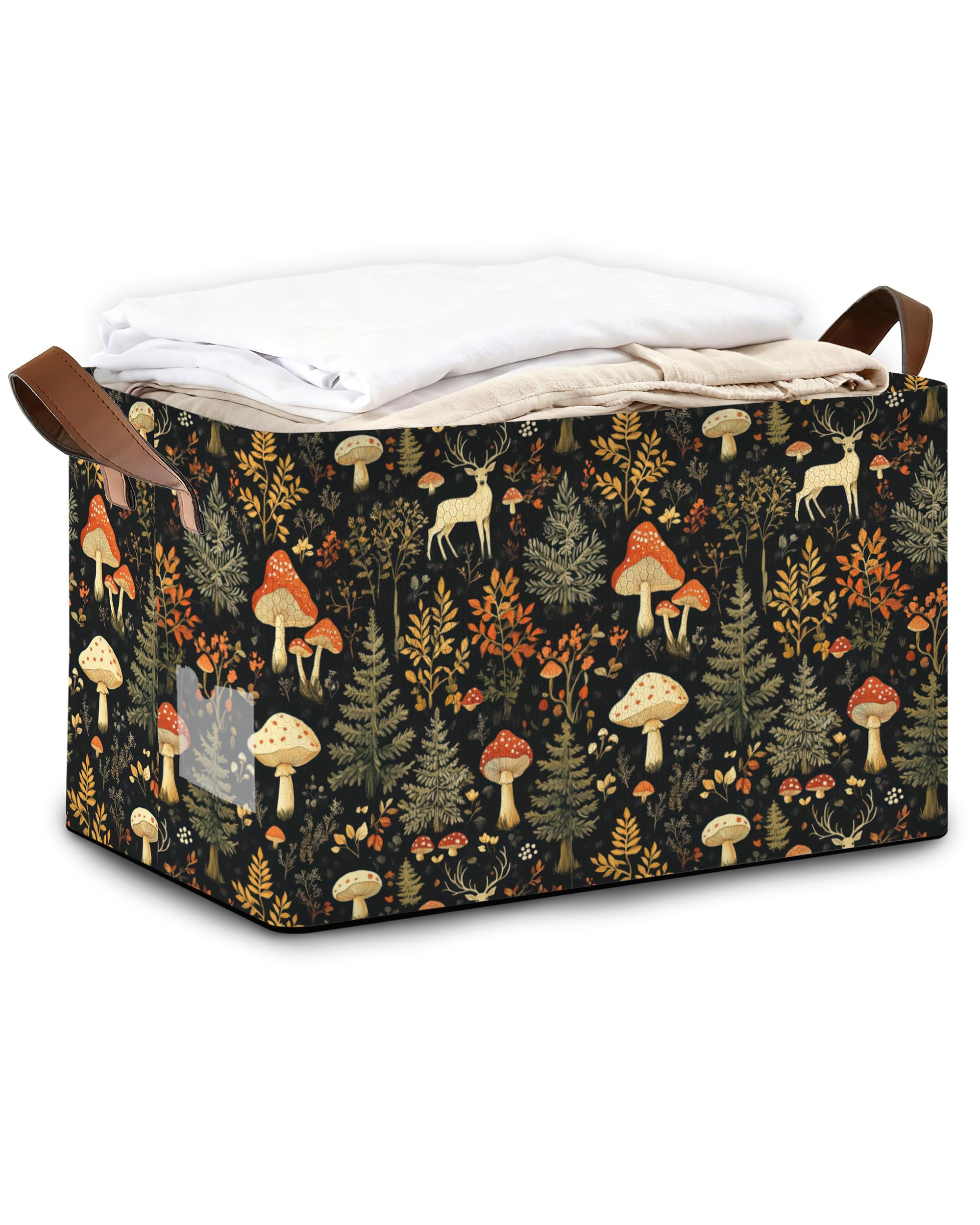 Oeaskly forest mushroom storage bin with handles keeps items organized and accessible.