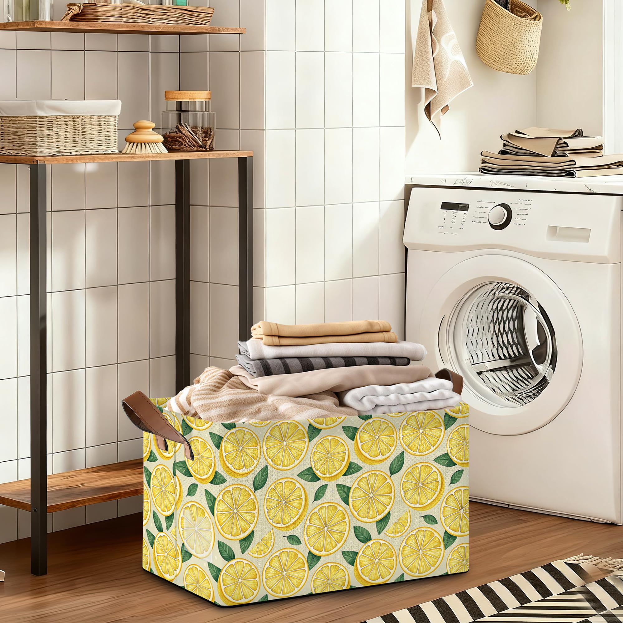Oeaskly lemon storage bin durable fabric, easy to wipe clean