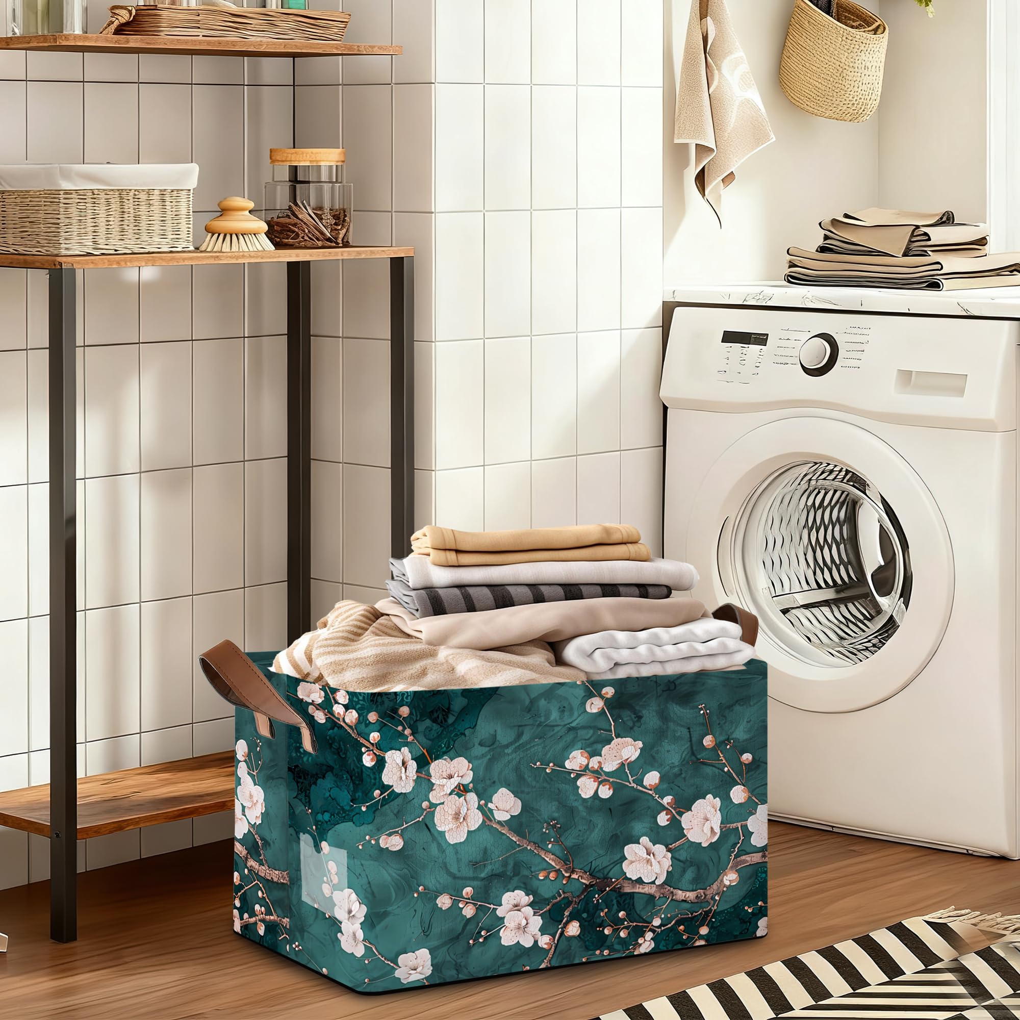 Oeaskly Plum Blossom storage bin durable fabric resists wear during everyday use.