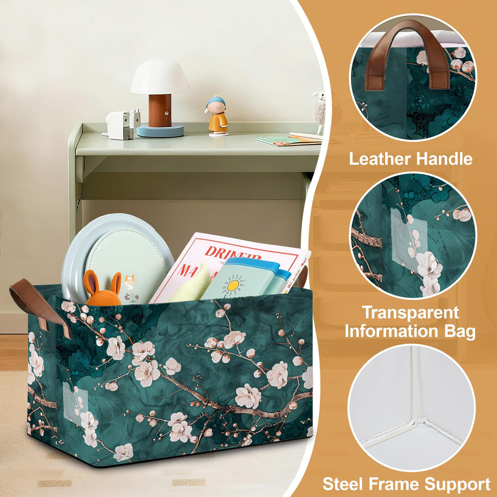 Oeaskly Plum Blossom storage bin open top ideal for quick access to items.