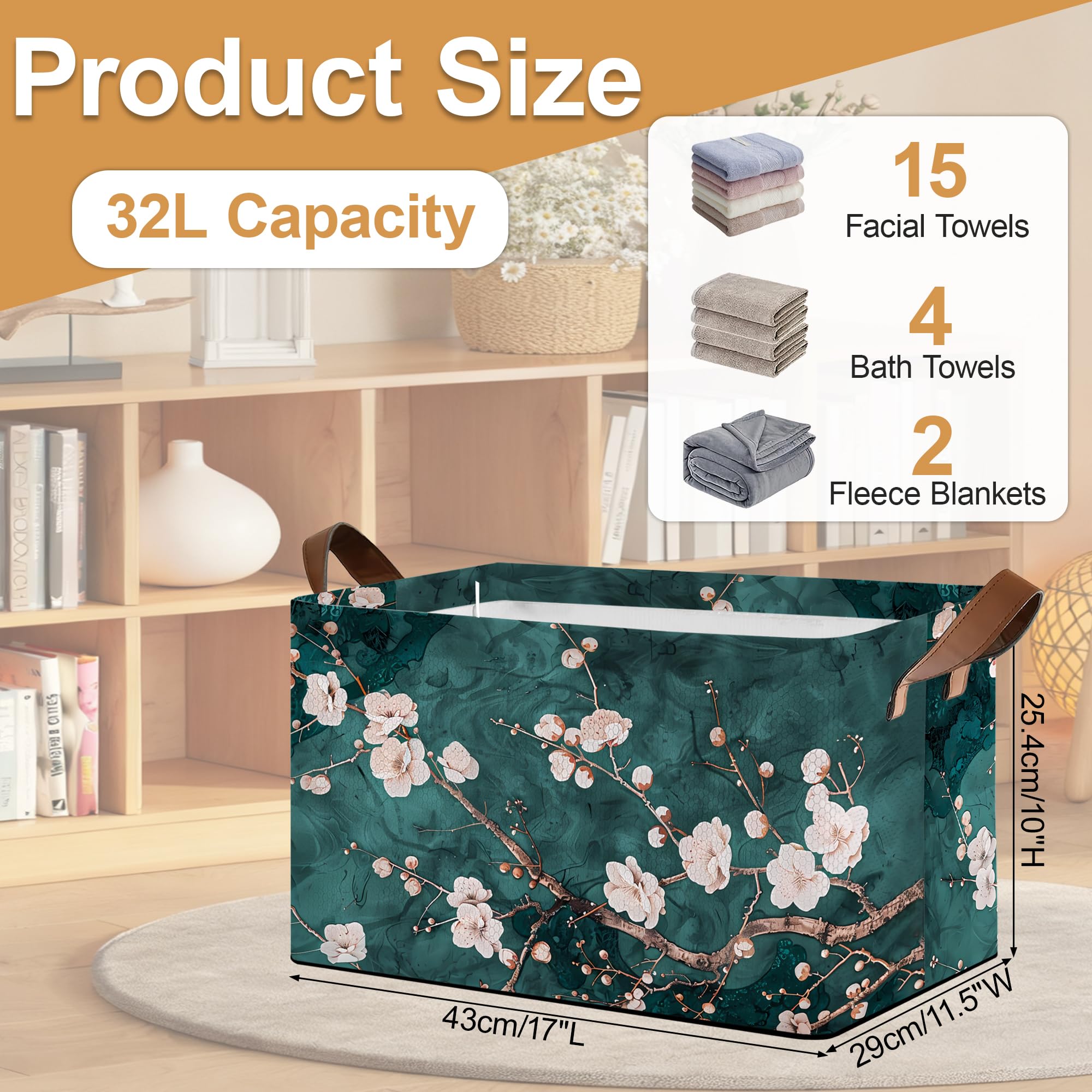 Oeaskly Plum Blossom storage bin side view showing spacious interior for bulkier items.