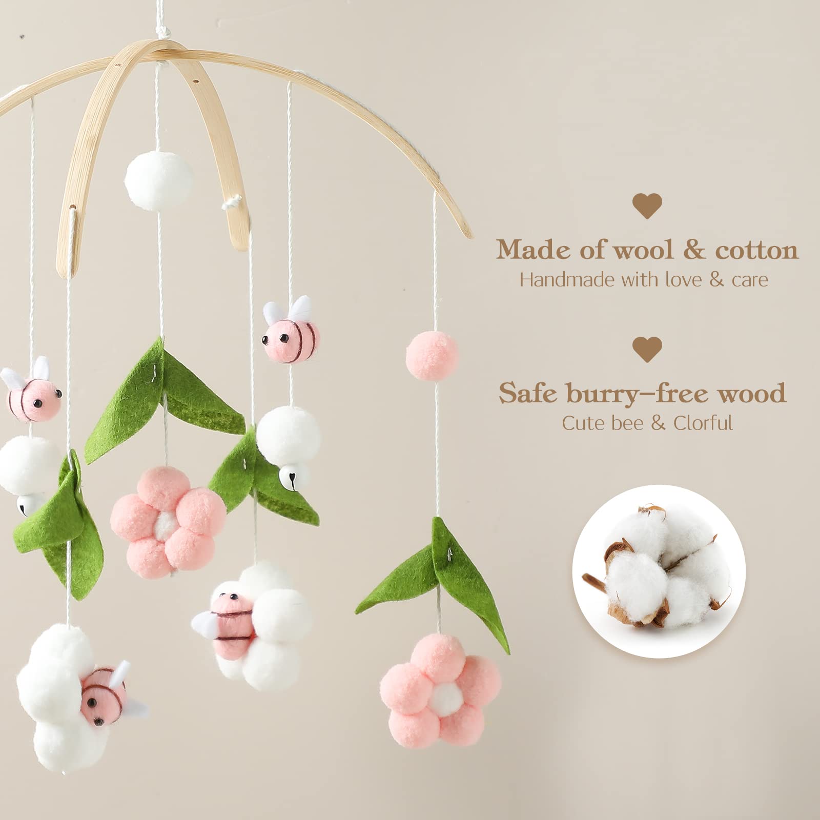 OESSUF baby mobile breeze rotation with dolls for 360-degree visuals