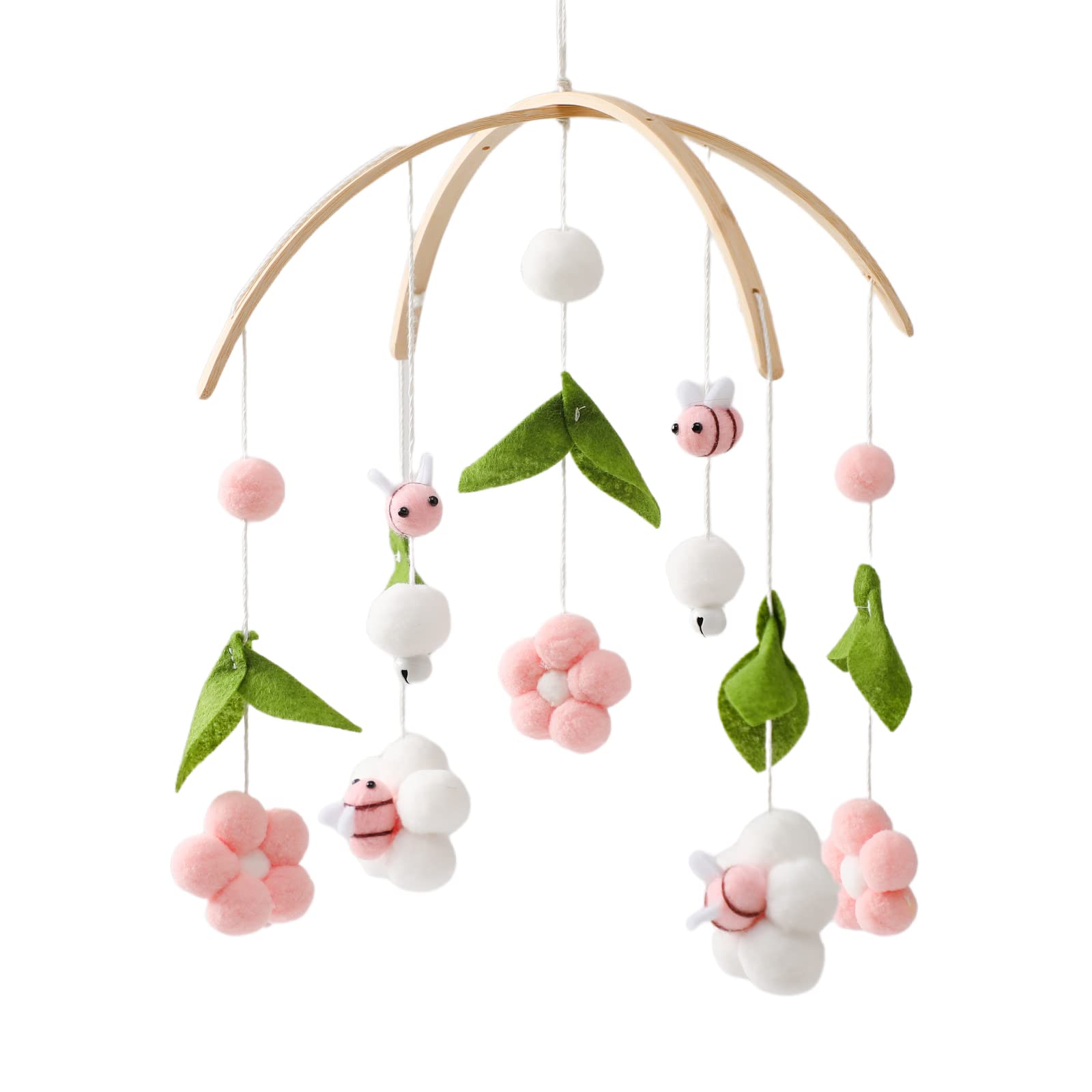 OESSUF baby mobile for crib with pink bee dolls soothing sleep