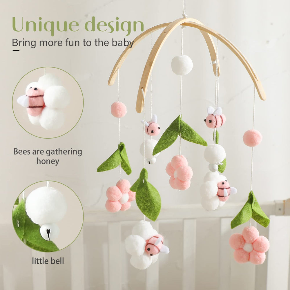 OESSUF baby mobile in pink with flowers and leaves for calm focus