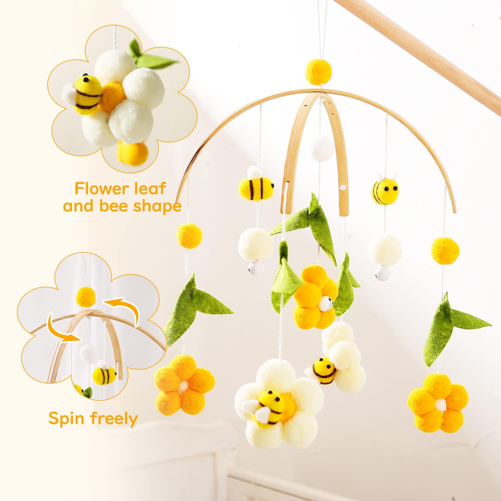 OESSUF bee flower nursery doll enhances calm ambience for infant sleep.