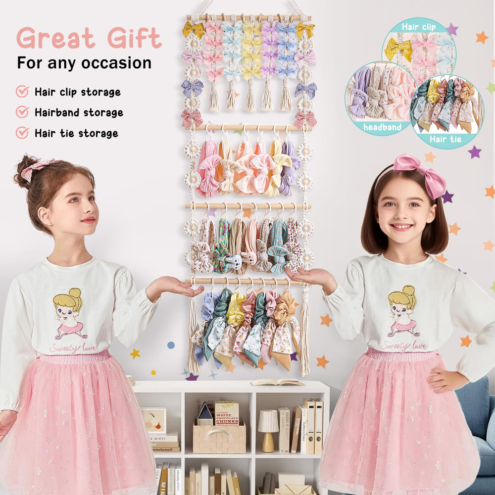 Officentra boho bow display with beads enhances nursery decor and visibility.