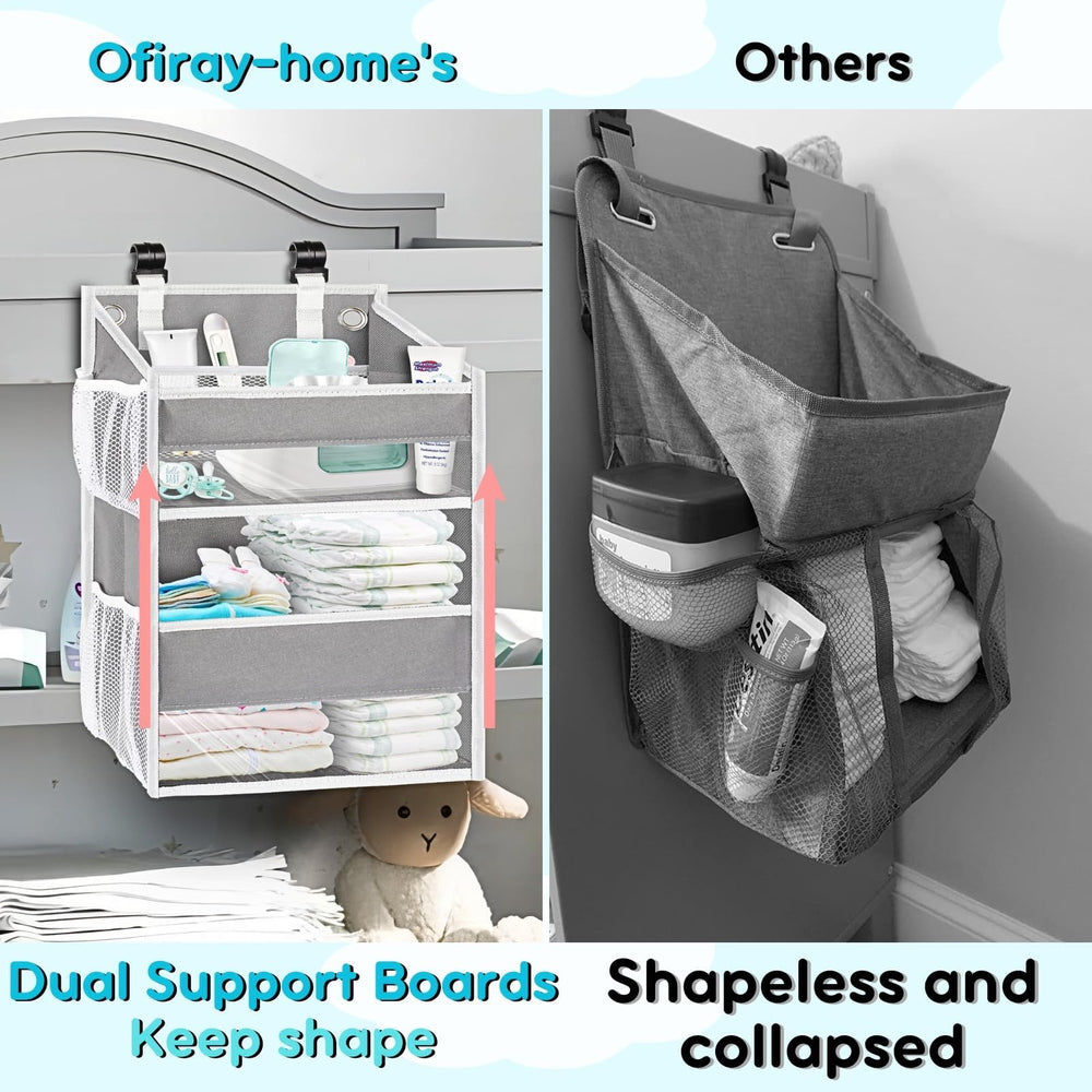 Ofiray-home diaper organizer with side pockets keeps wipes and creams within reach.