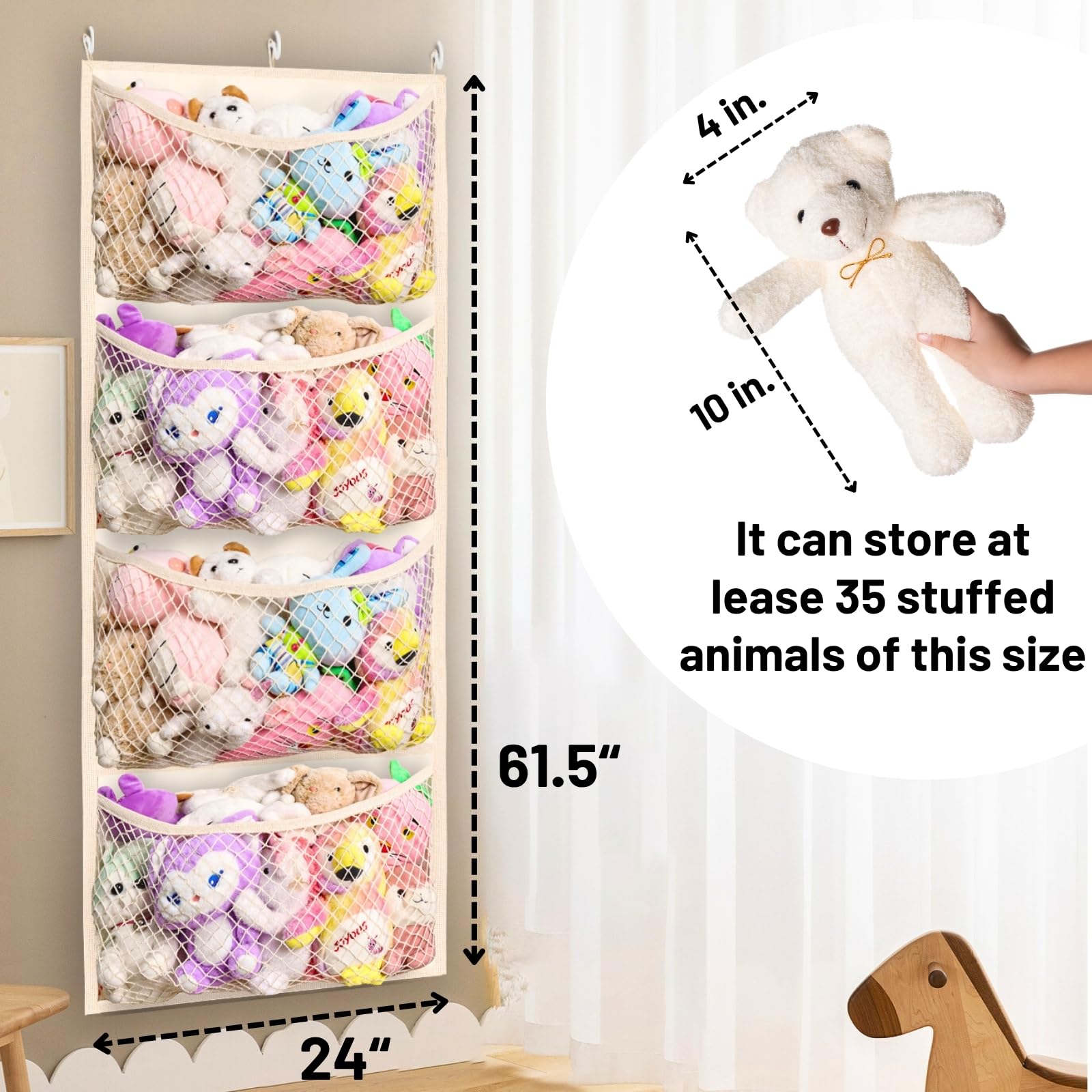 Ofiray-home door-hanging storage for nursery keeps plush toys within reach and saves floor space.