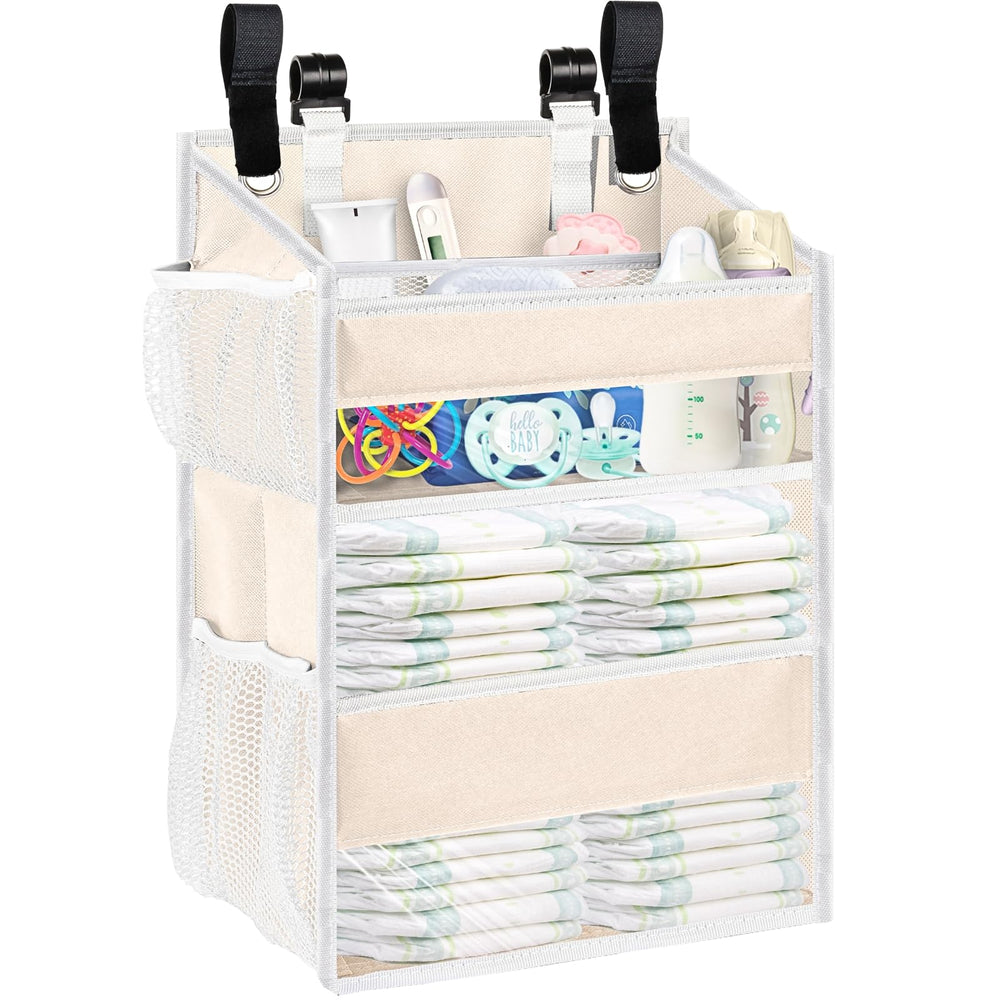 Ofiray-home hanging diaper organizer on crib rail for quick diaper changes.
