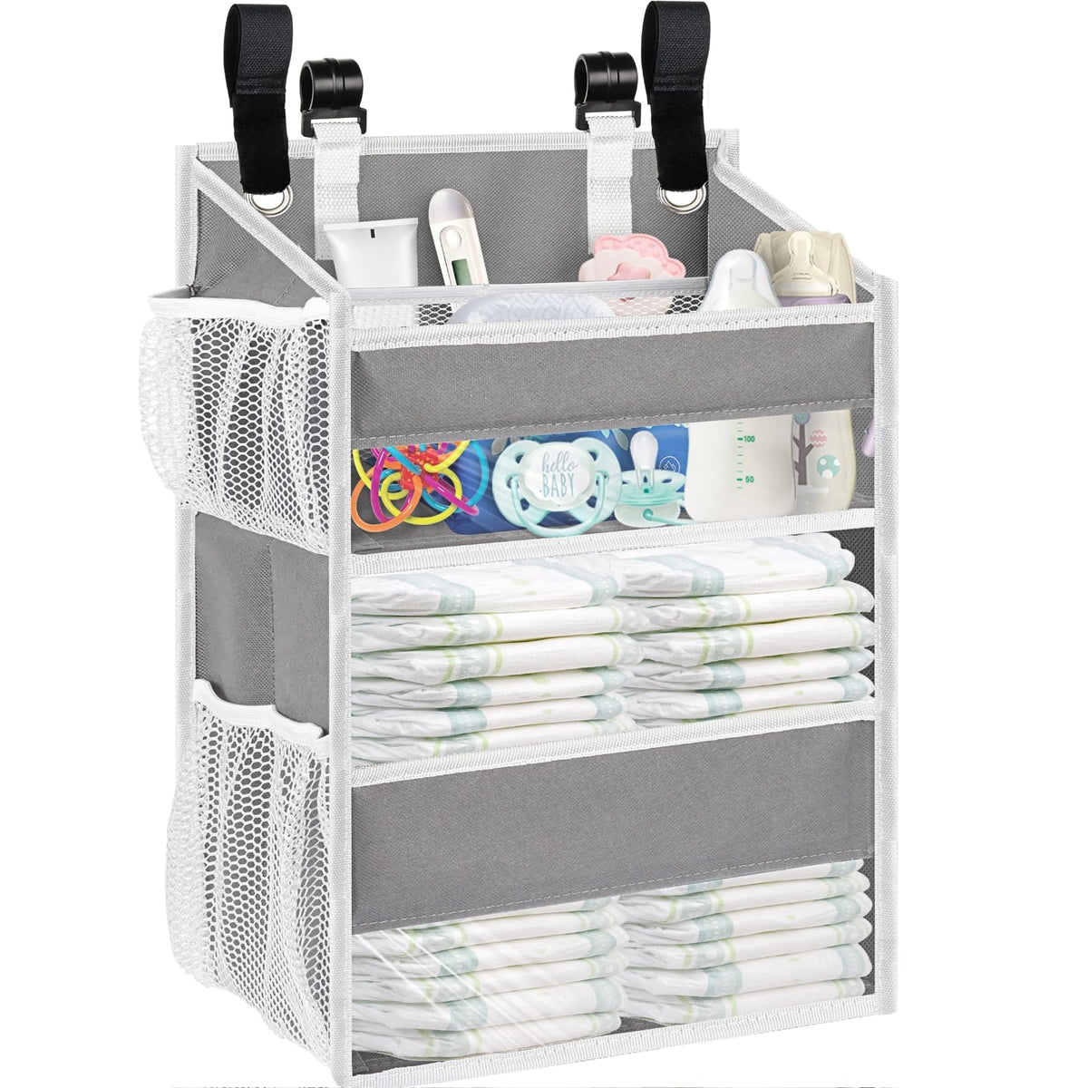 Ofiray-home hanging diaper organizer with mesh pockets for quick access to baby essentials.