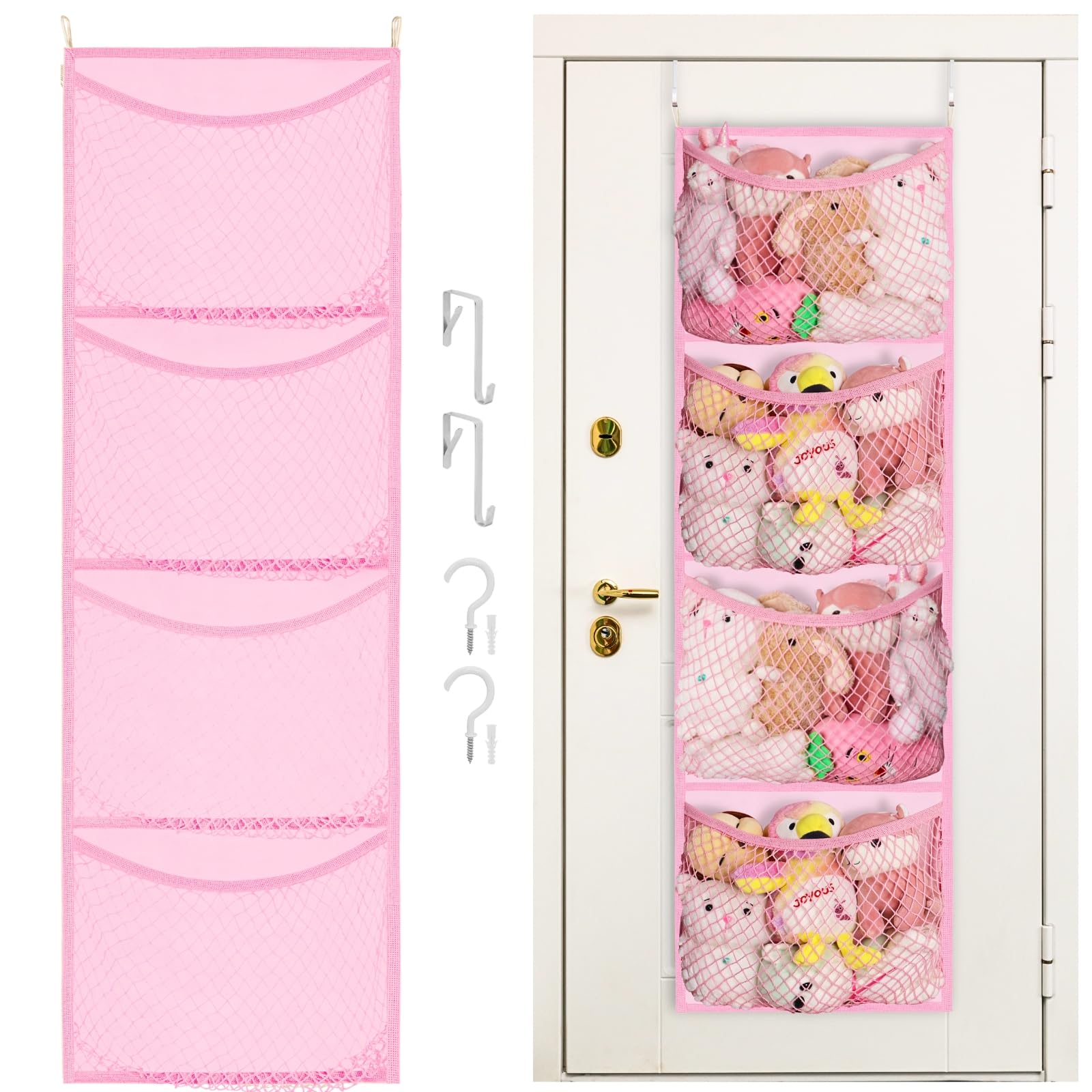 Ofiray-home over-the-door stuffed animal storage front view keeps plush toys organized and accessible.