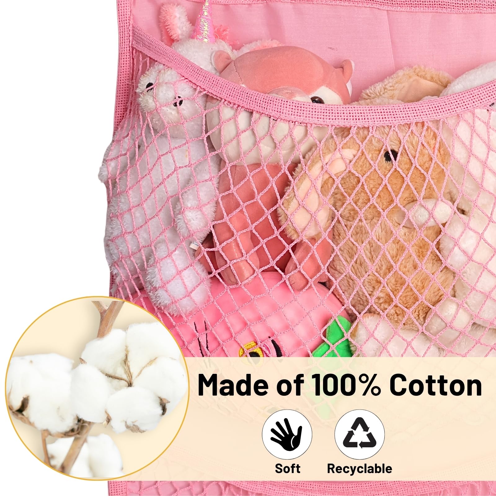 Ofiray-home stuffed animal storage hanging on door demonstrating tool-free installation.