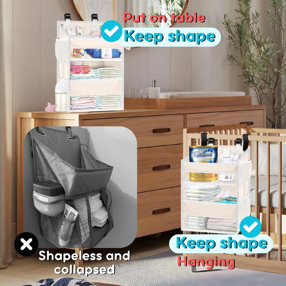 Ofiray-home two-tier diaper caddy with mesh pockets for visible essentials.