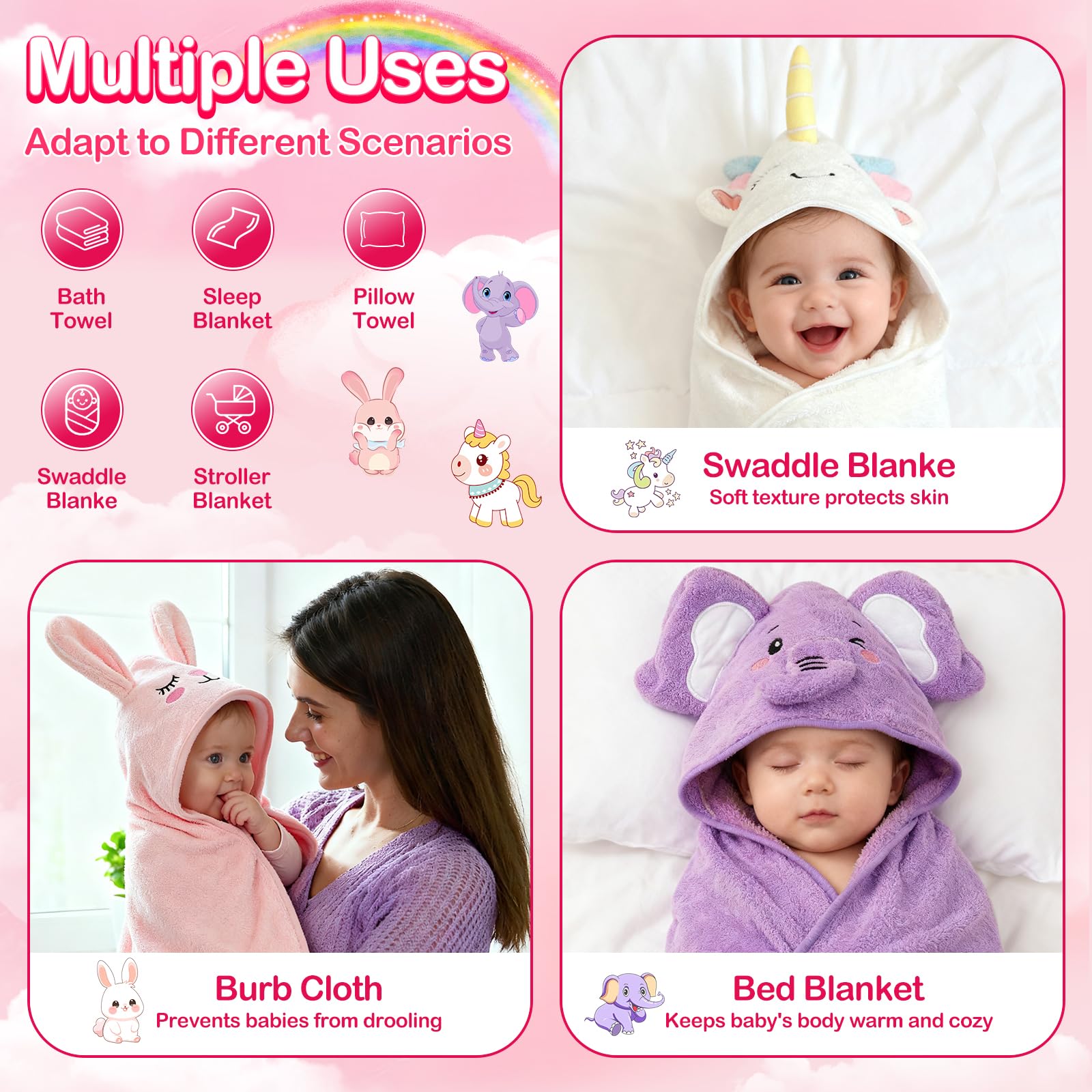 OFUSUY purple elephant hooded towel keeps toddlers warm after baths.