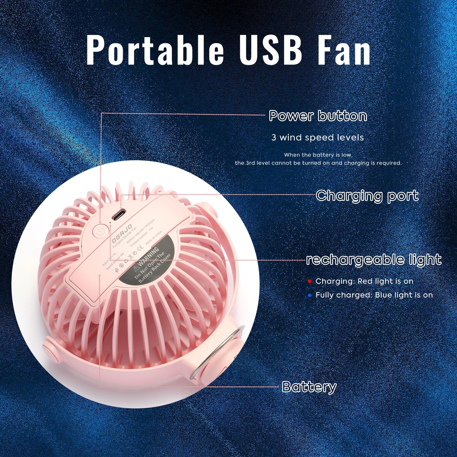 OGAJO stroller fan with bendable tripod for flexible positioning