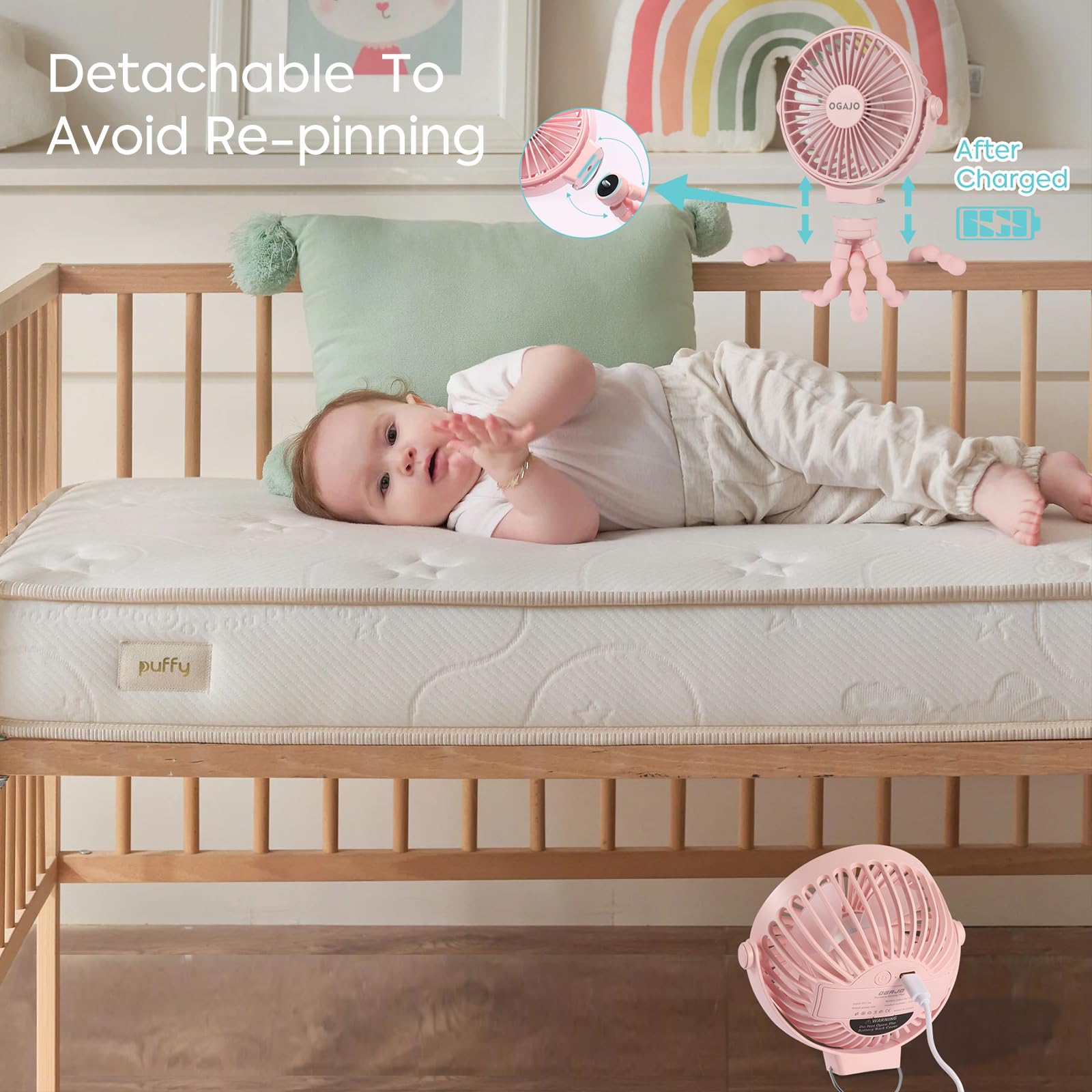 OGAJO USB rechargeable stroller fan ready for travel charging