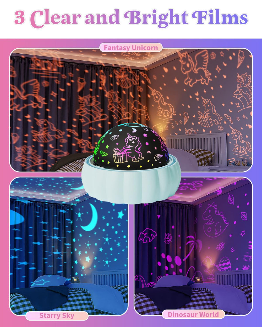 Oharsea Star Projector Dinosaur World theme projects playful scenes for imaginative play.