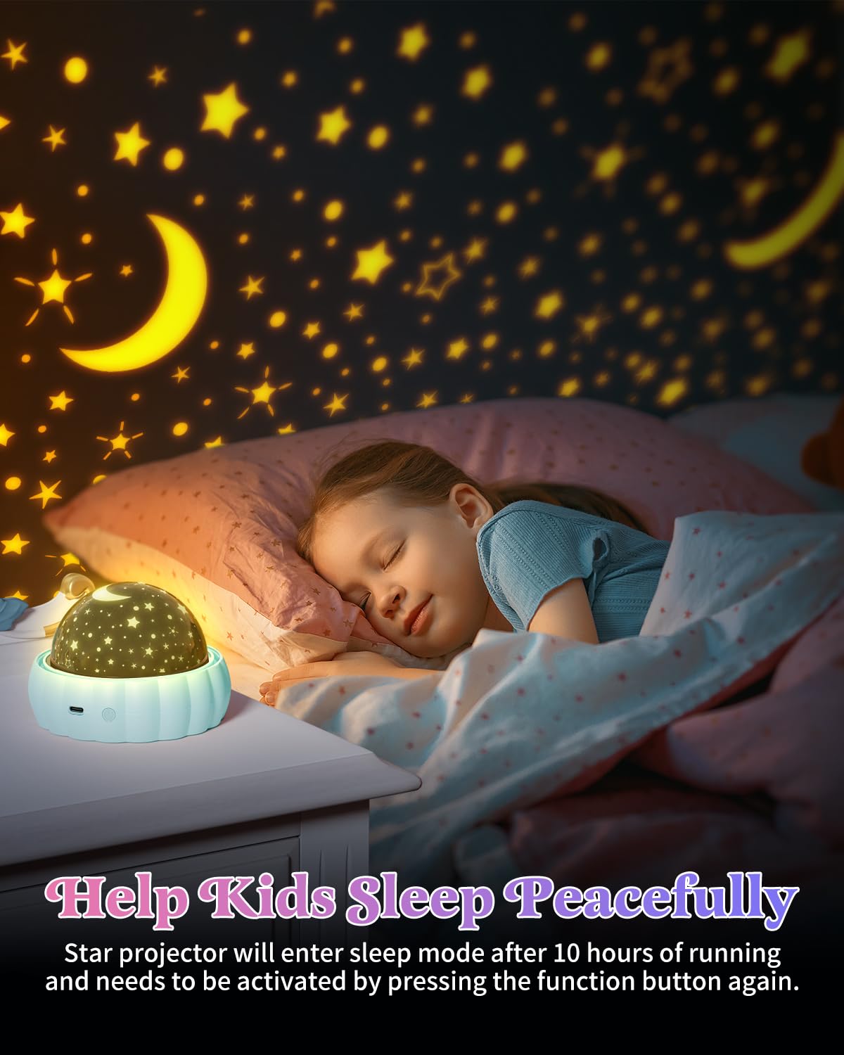 Oharsea Star Projector Night Light helps ease kids to sleep with gentle illumination.