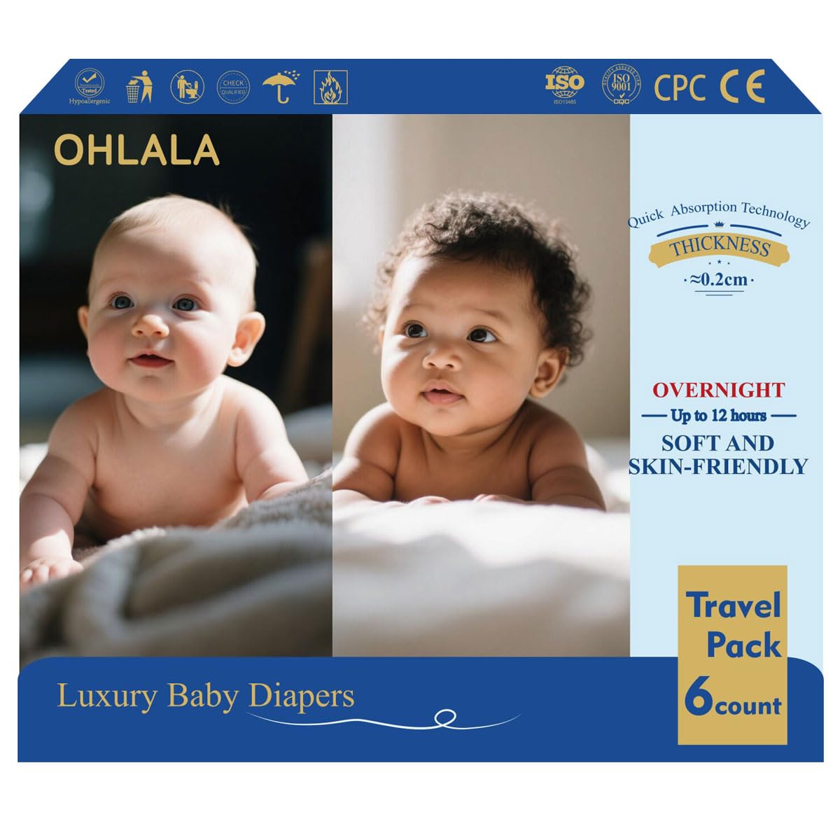 OHLALA Luxury Size 3 diapers travel pack showing compact design for on-the-go parents
