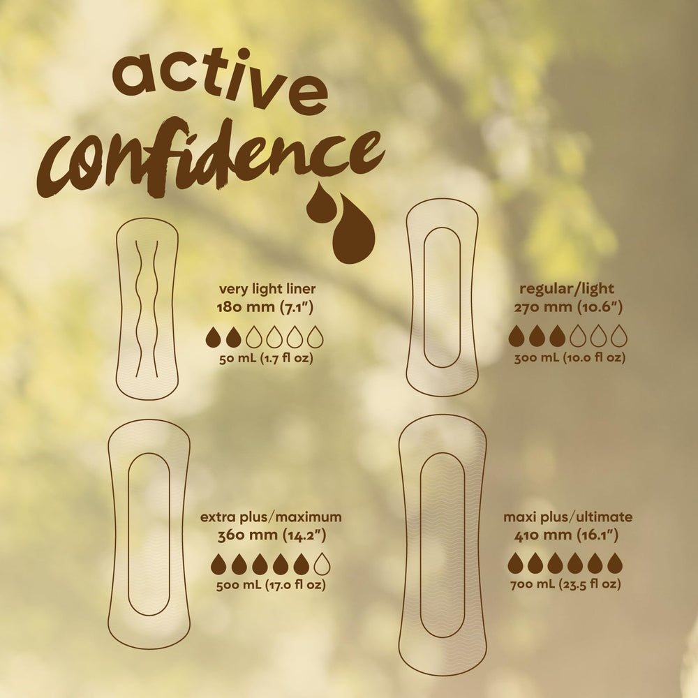 Oi Organic Initiative liner absorbency up to 1.7oz for light leakage protection.
