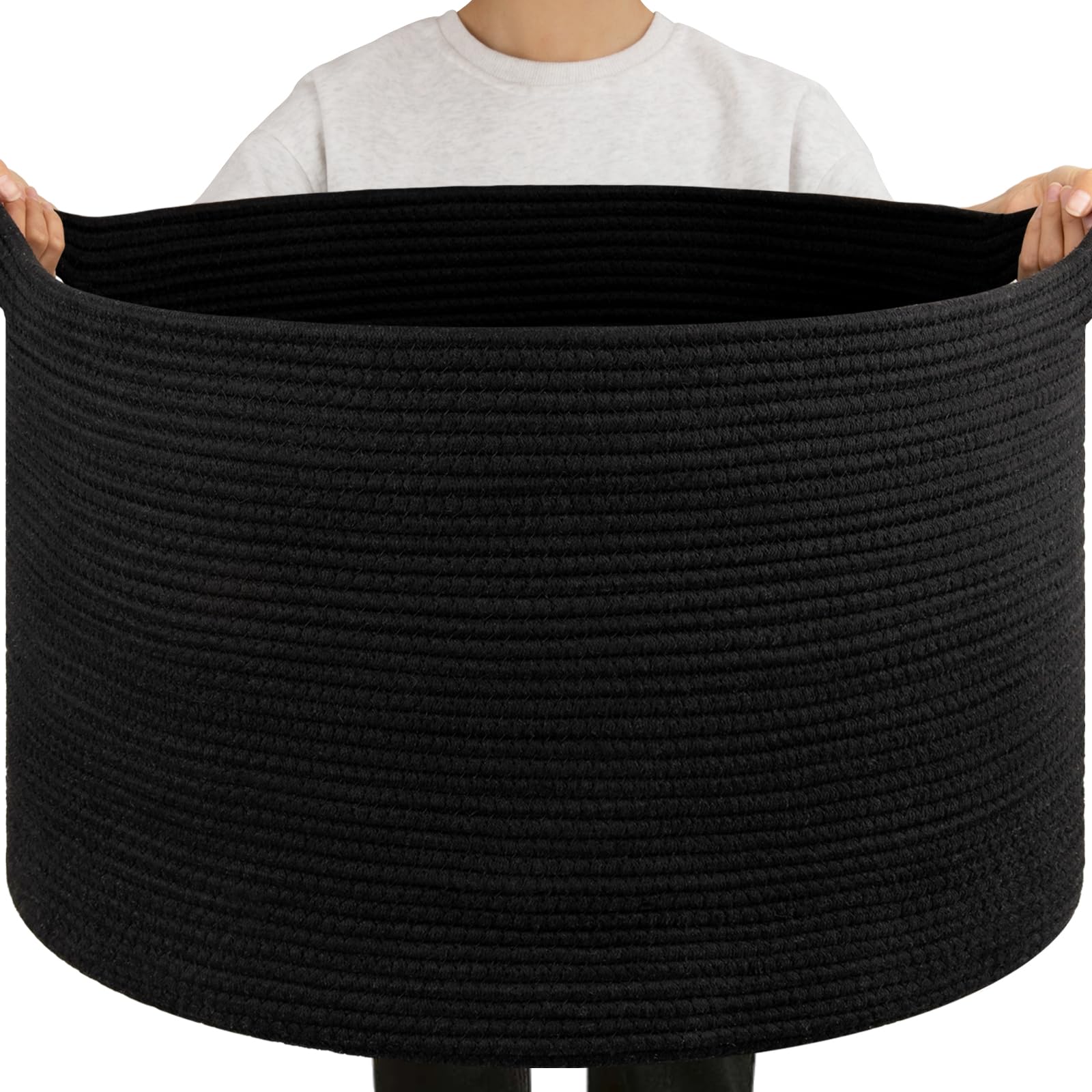 OIAHOMY 105L blanket basket in living room with soft rope and spacious storage