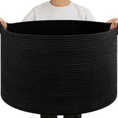 OIAHOMY 105L blanket basket in living room with soft rope and spacious storage