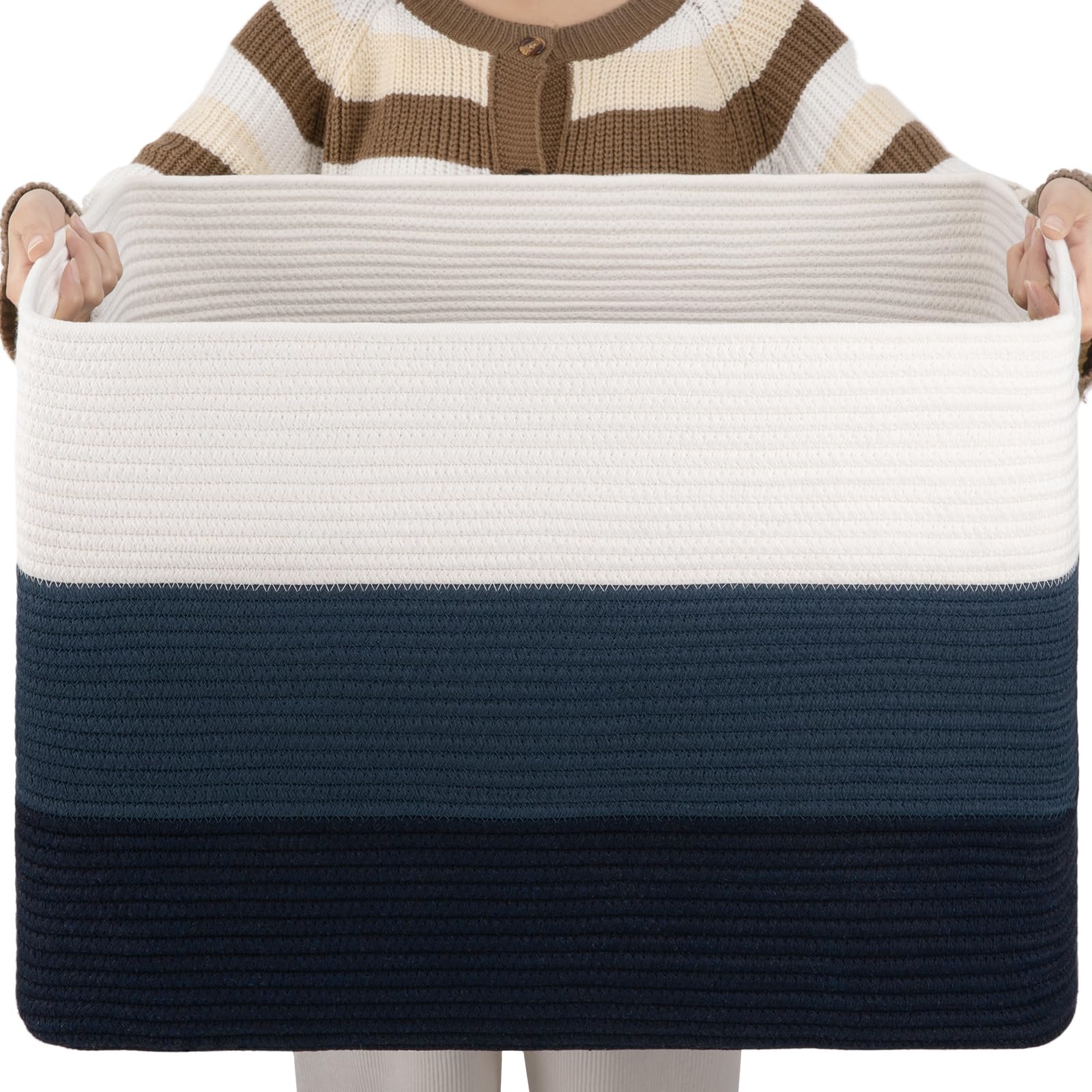 OIAHOMY 108L cotton rope basket in gradient blue for blanket storage