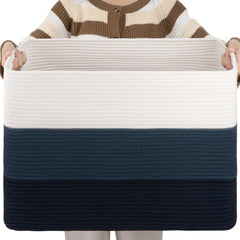 OIAHOMY 108L cotton rope basket in gradient blue for blanket storage