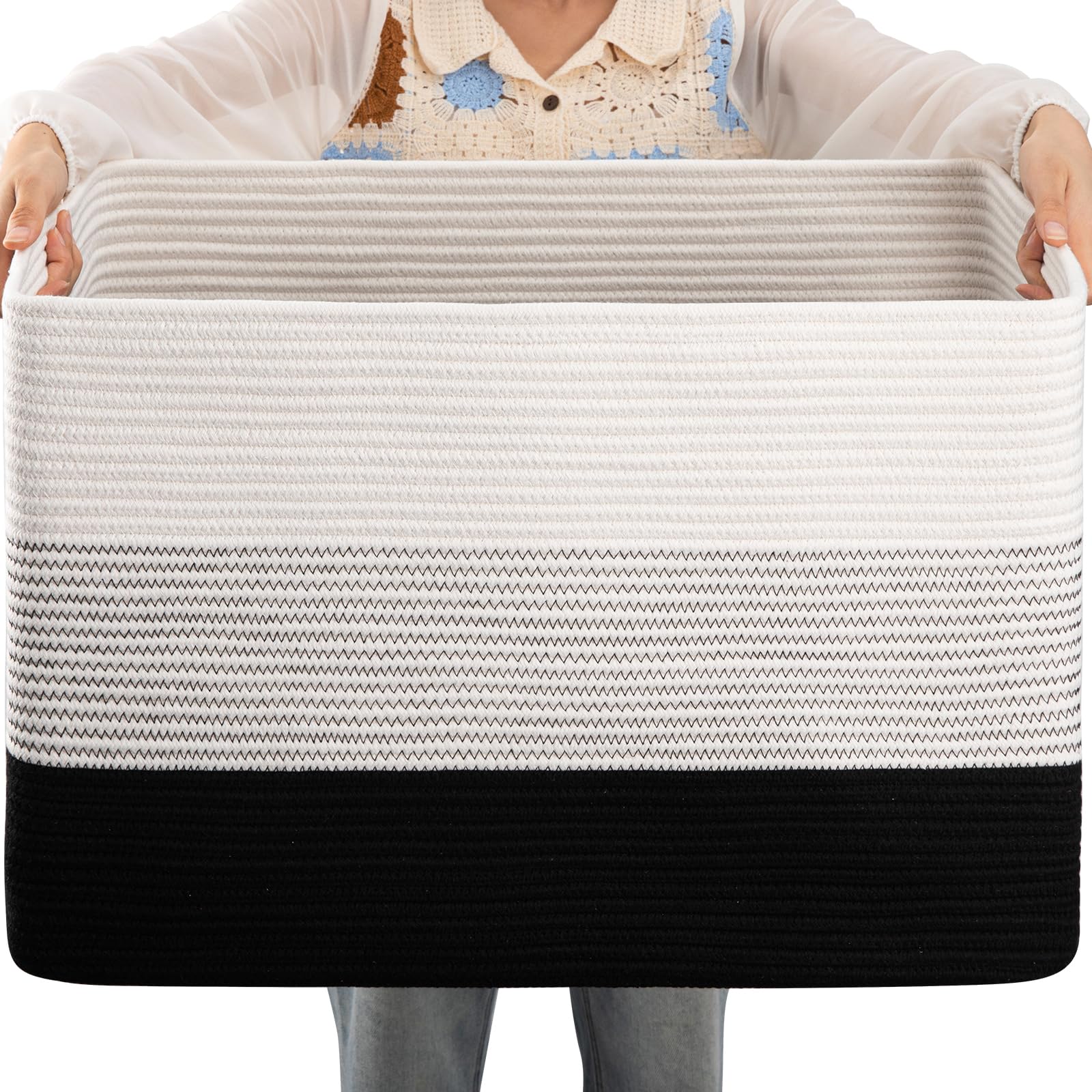 OIAHOMY 108L large cotton rope basket for rectangle storage and blankets