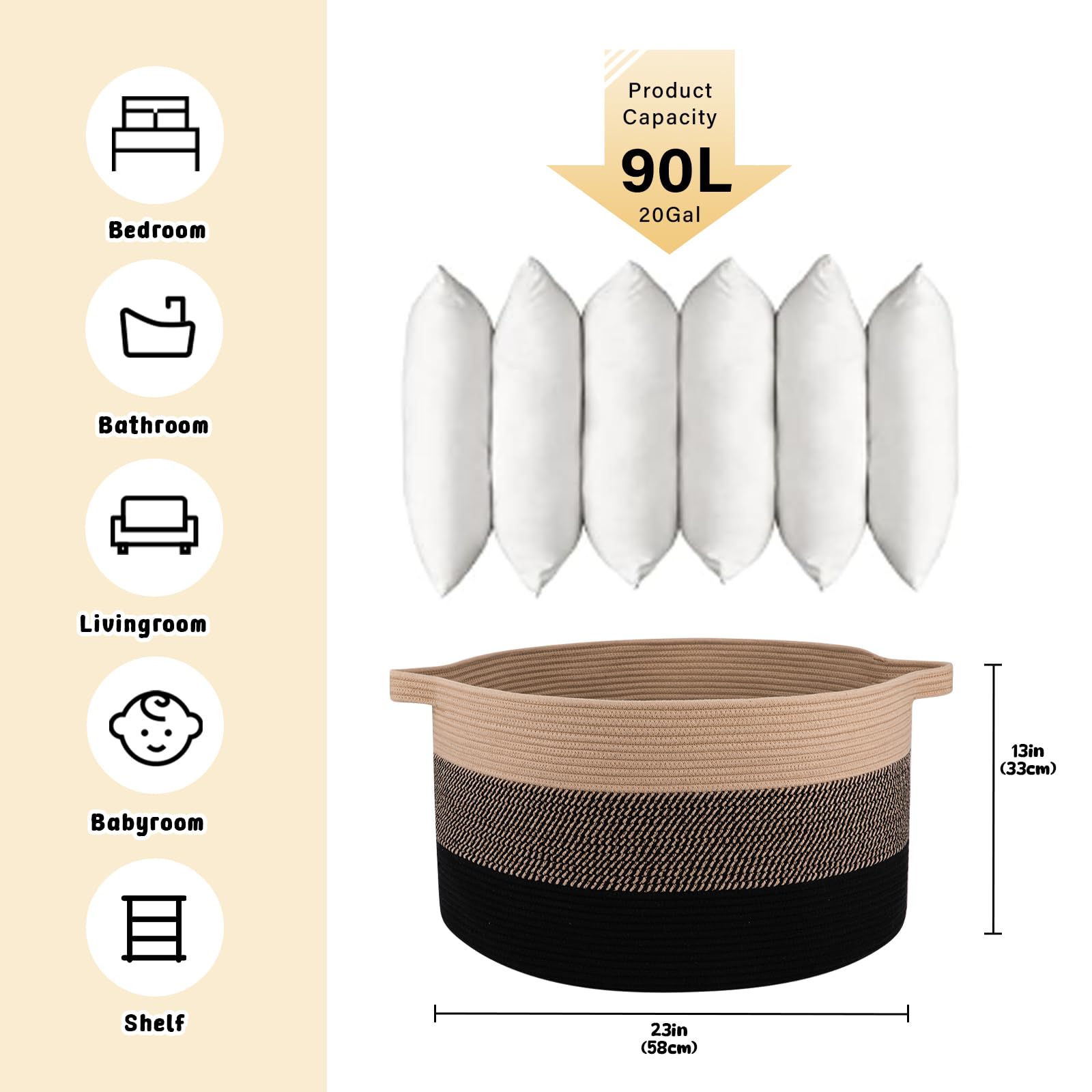OIAHOMY 90L blanket basket in living room organized and neat.