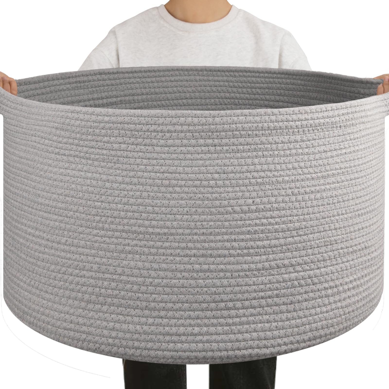 OIAHOMY 90L blanket basket with two sturdy handles for easy transport around the home.